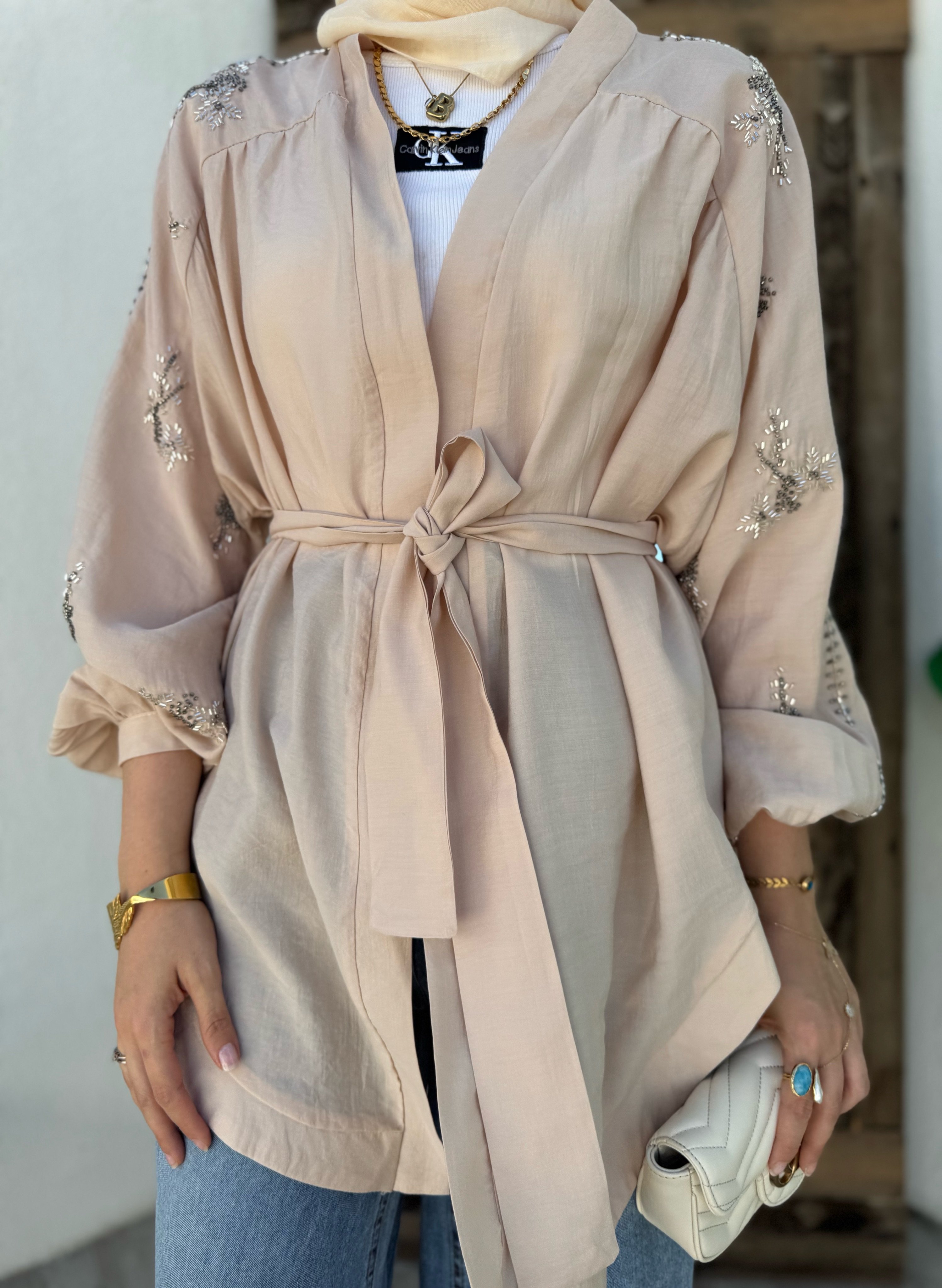 Nakışlı Kimono - bej