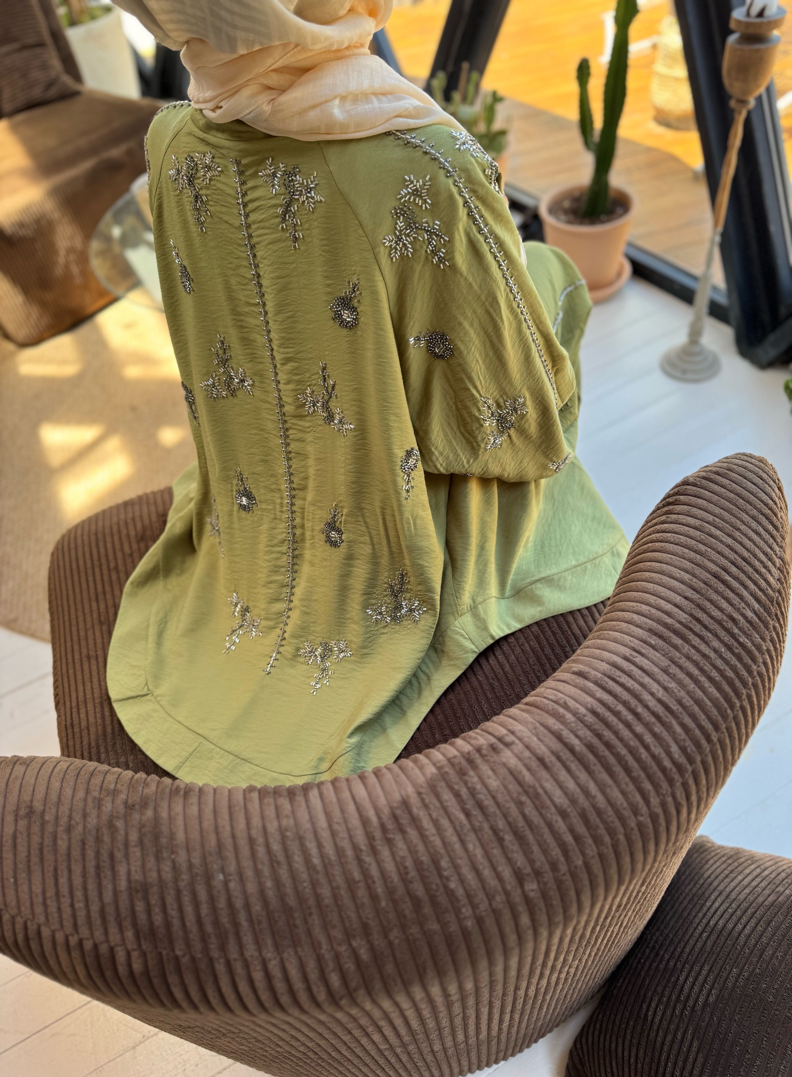 İşlemeli Kimono Takım - Yağ yeşili 