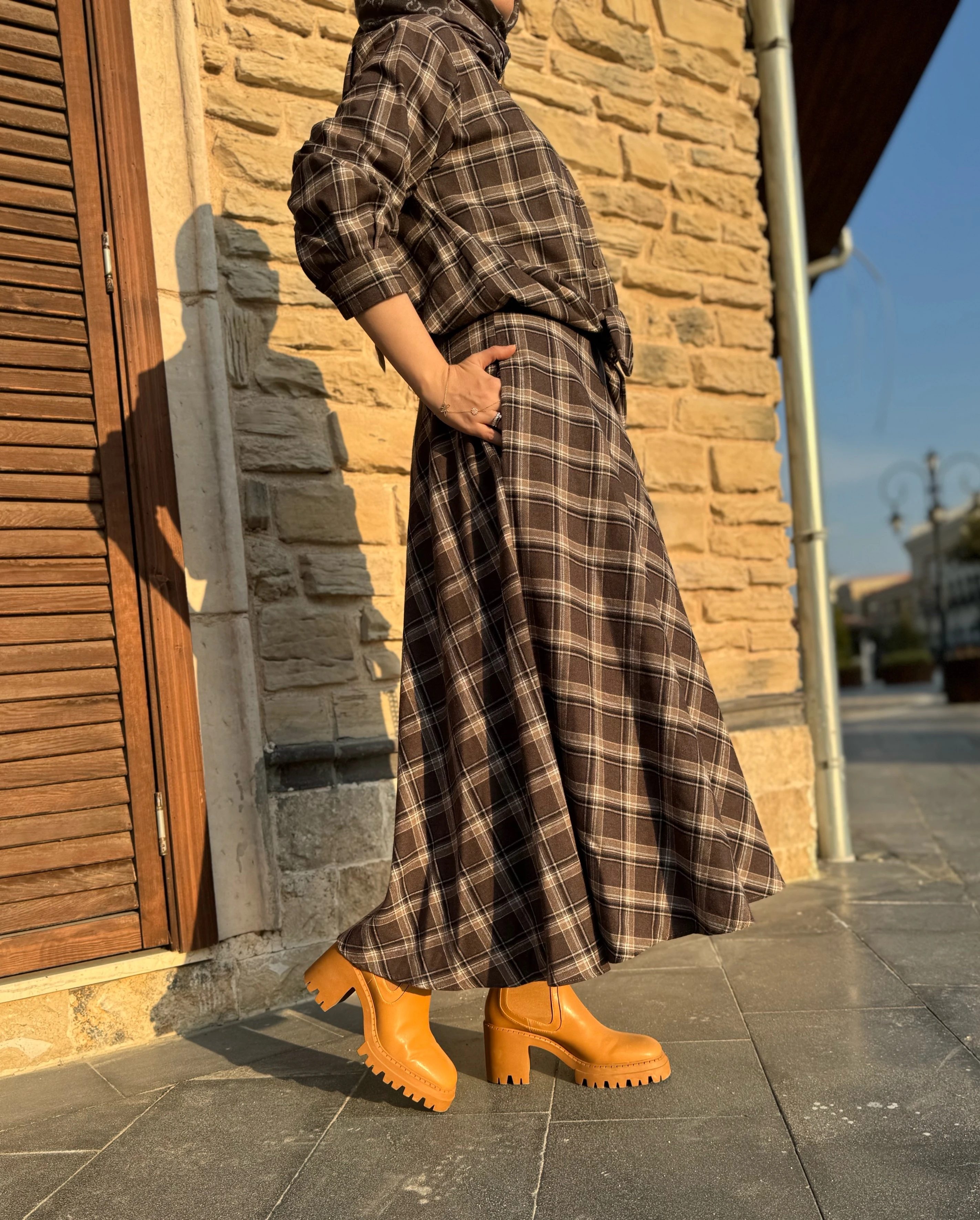 Ekoseli gömlek etek takım