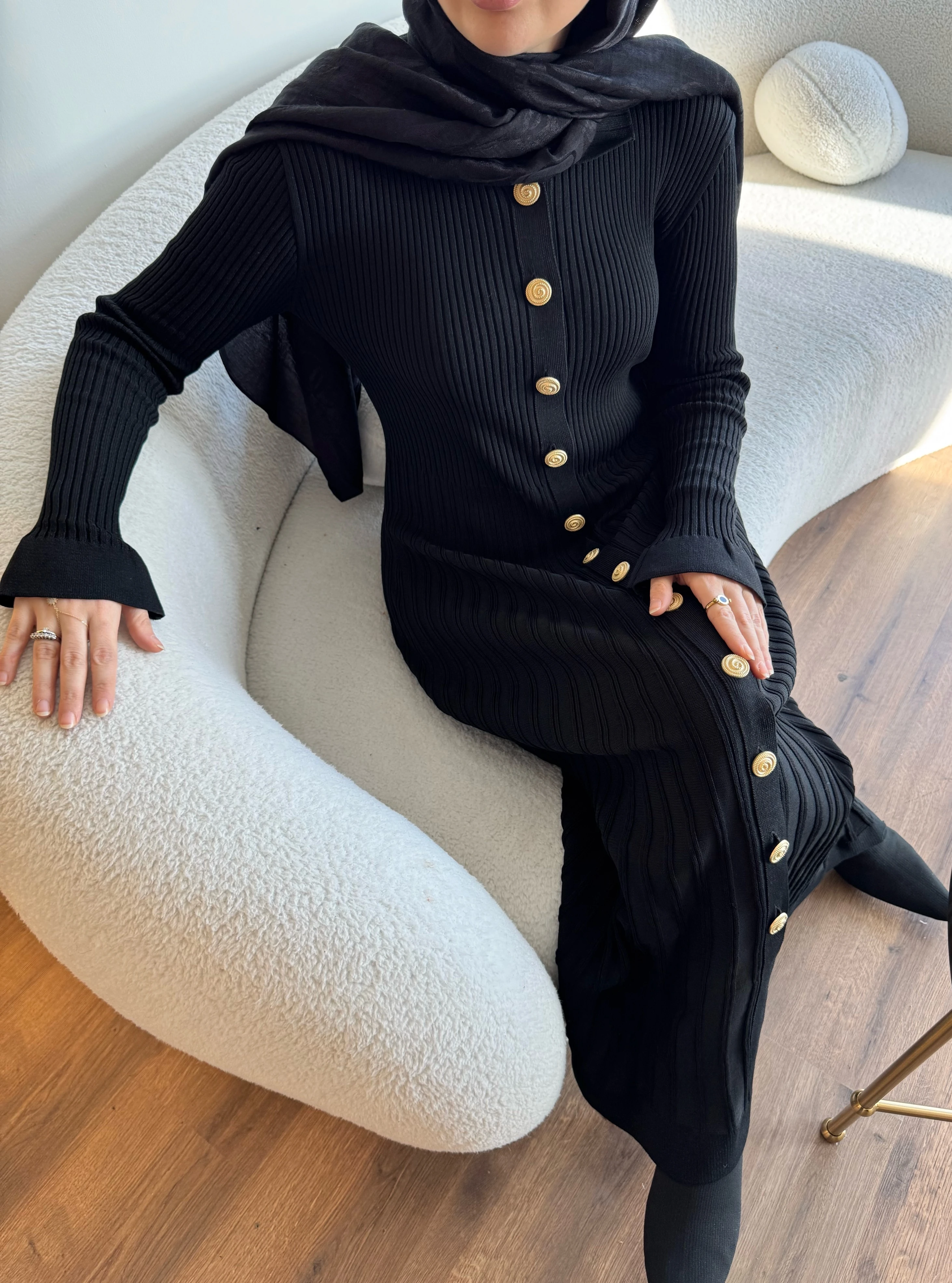 Lara merserize elbise - siyah