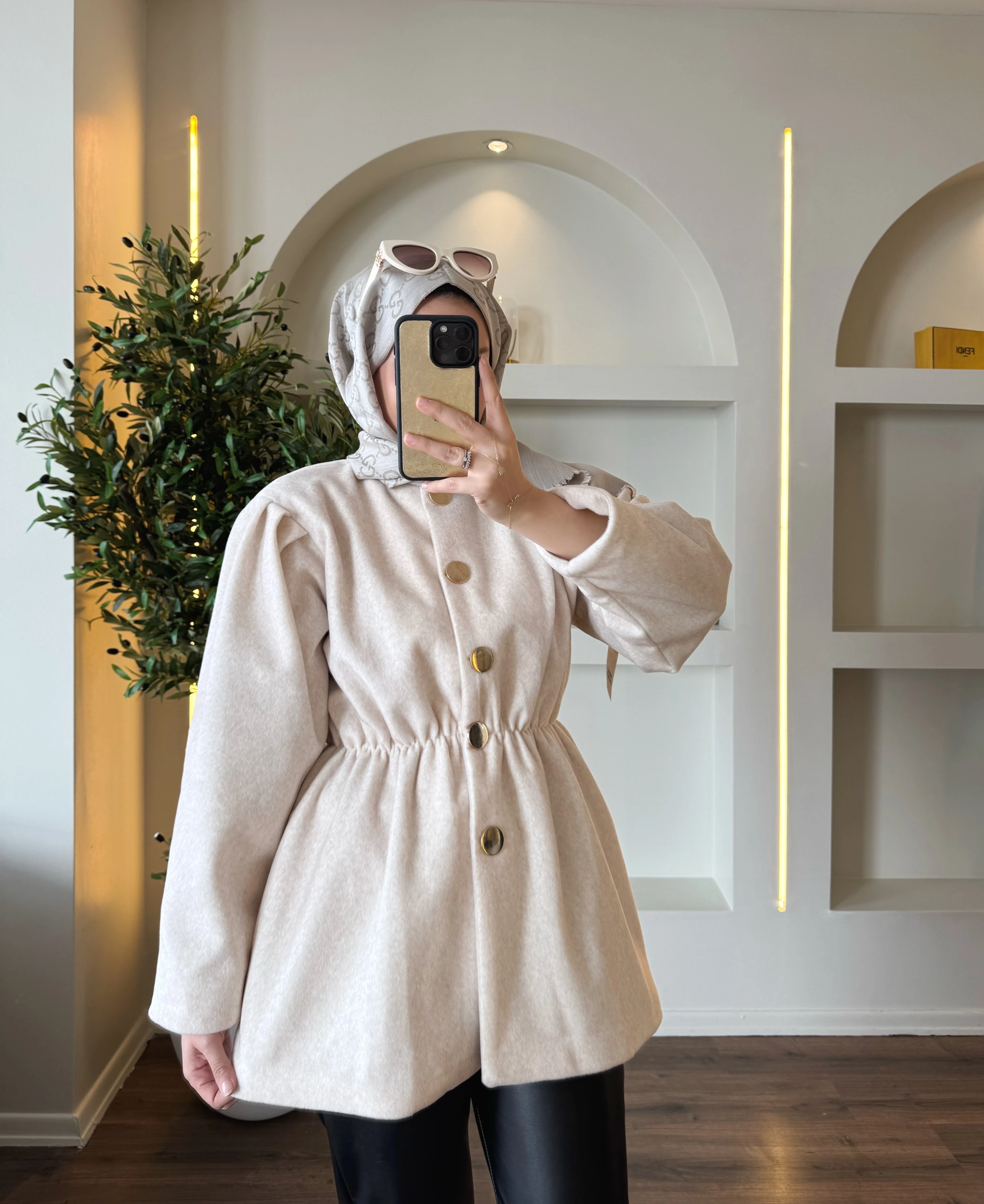 Lidya kürk ceket - taş