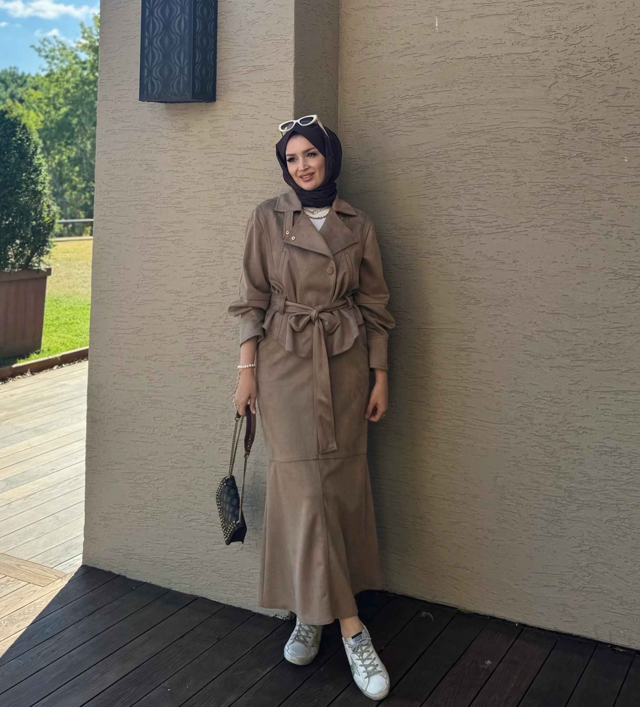 Meri süet etekli takım - camel 