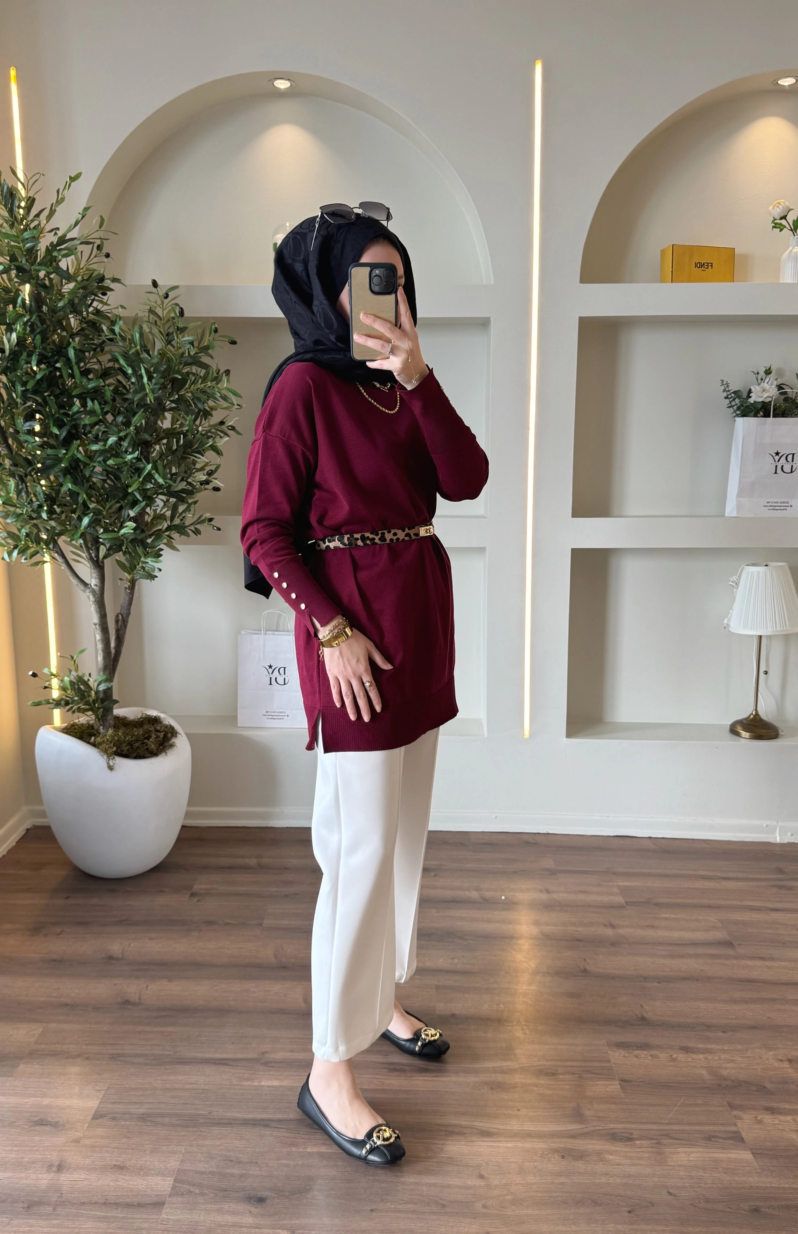 Maya merserize tunik - bordo