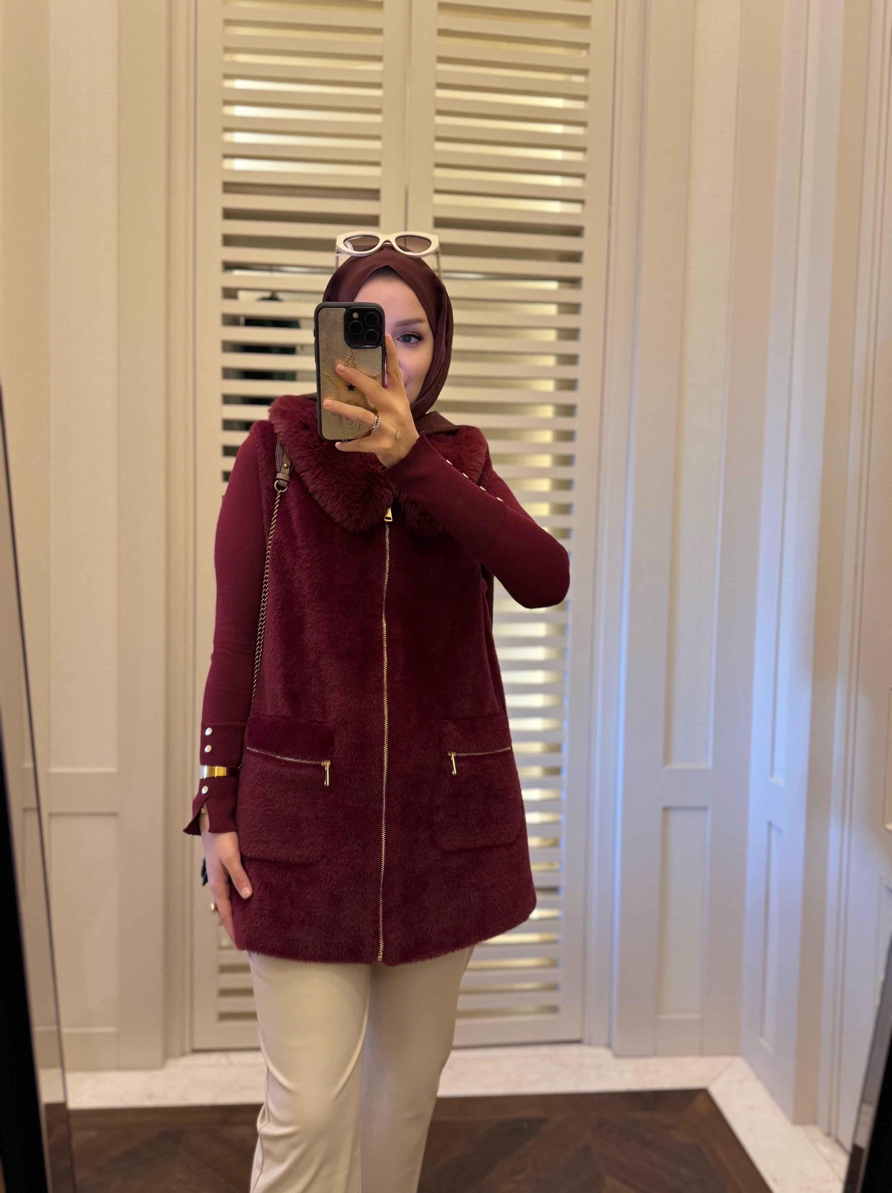Angora kürk yelek - bordo