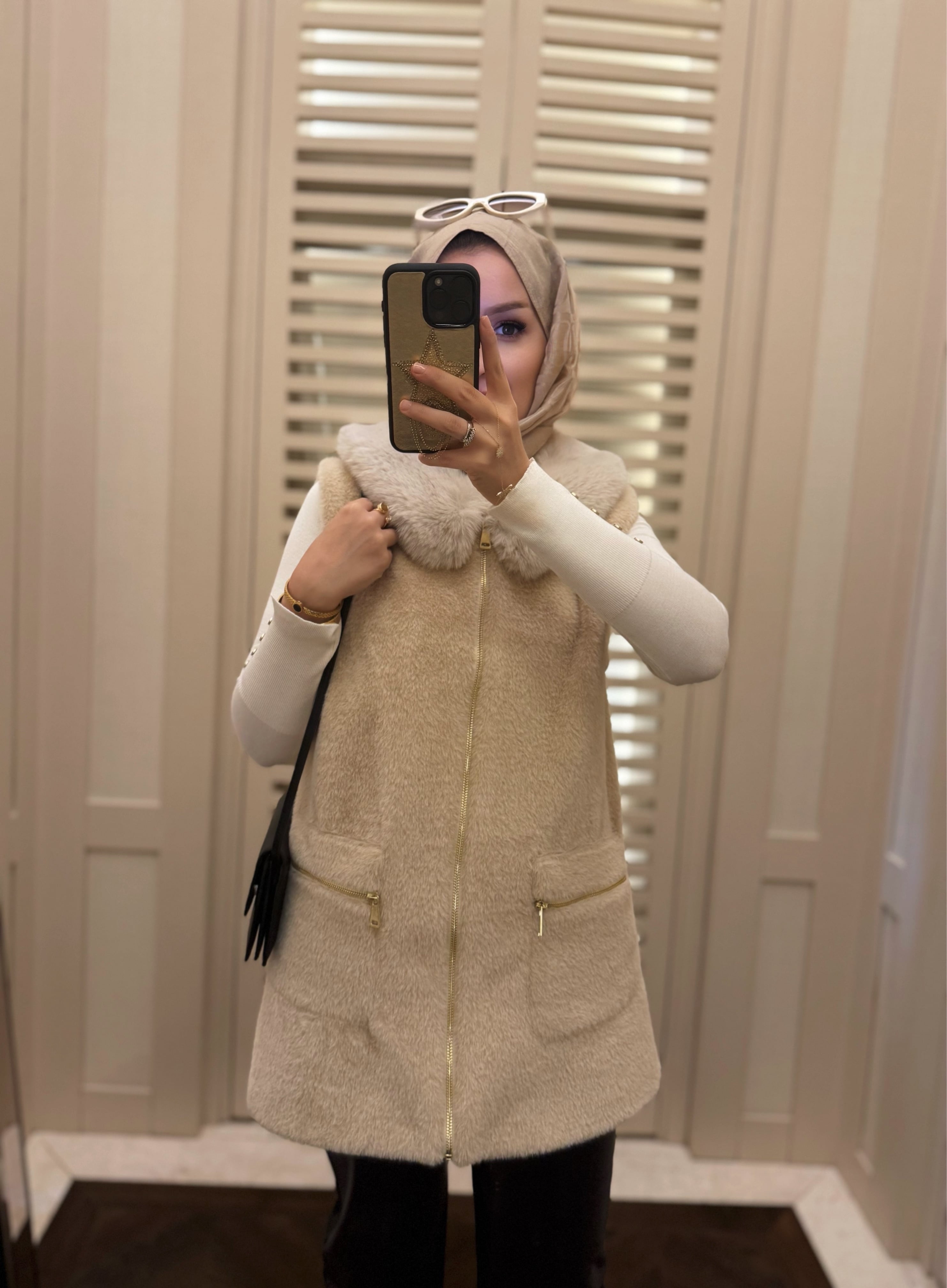 Angora kürk yelek - taş 