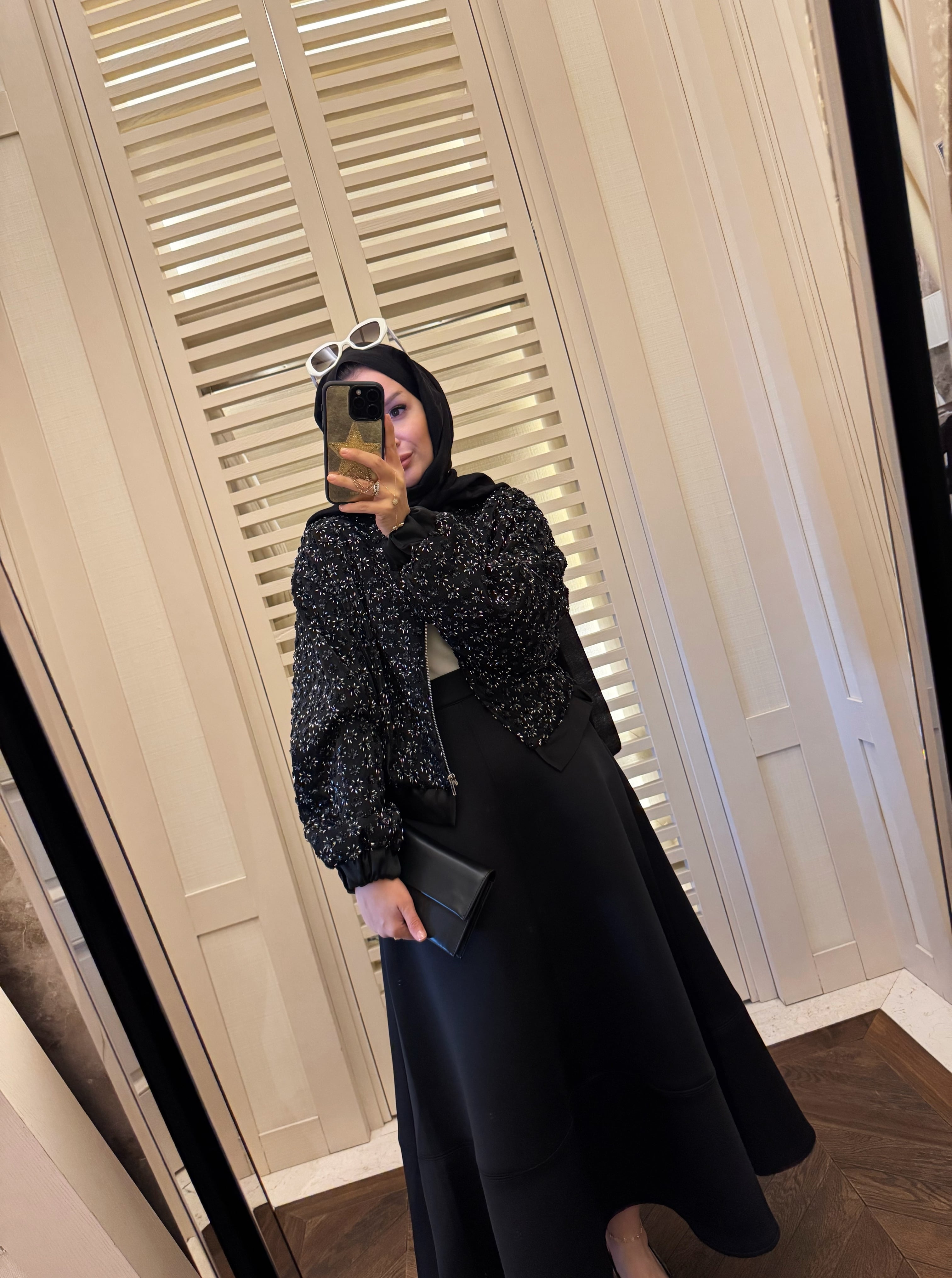 Glam payetli saten ceket - siyah