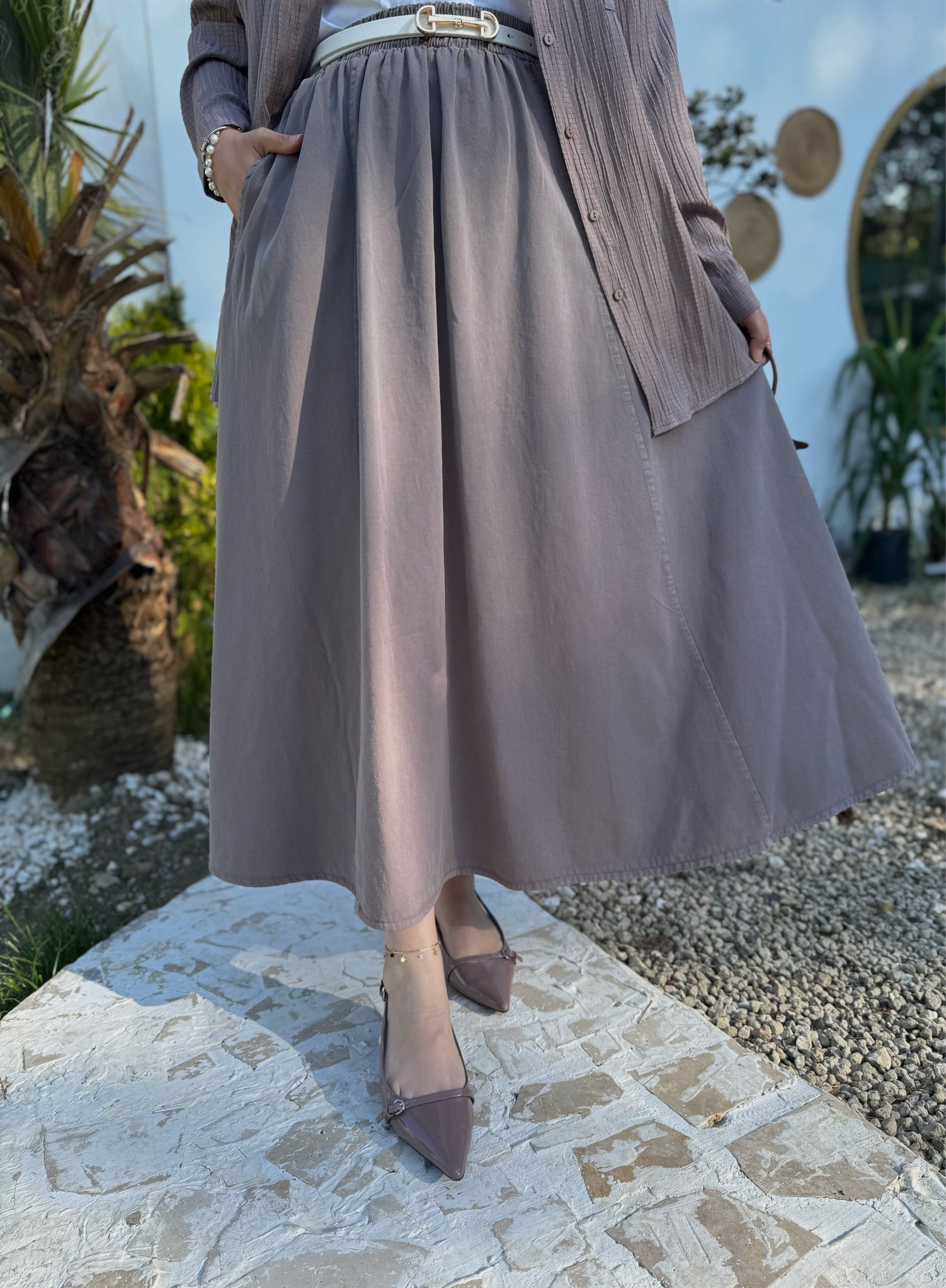 Gabardin etek - Vizon