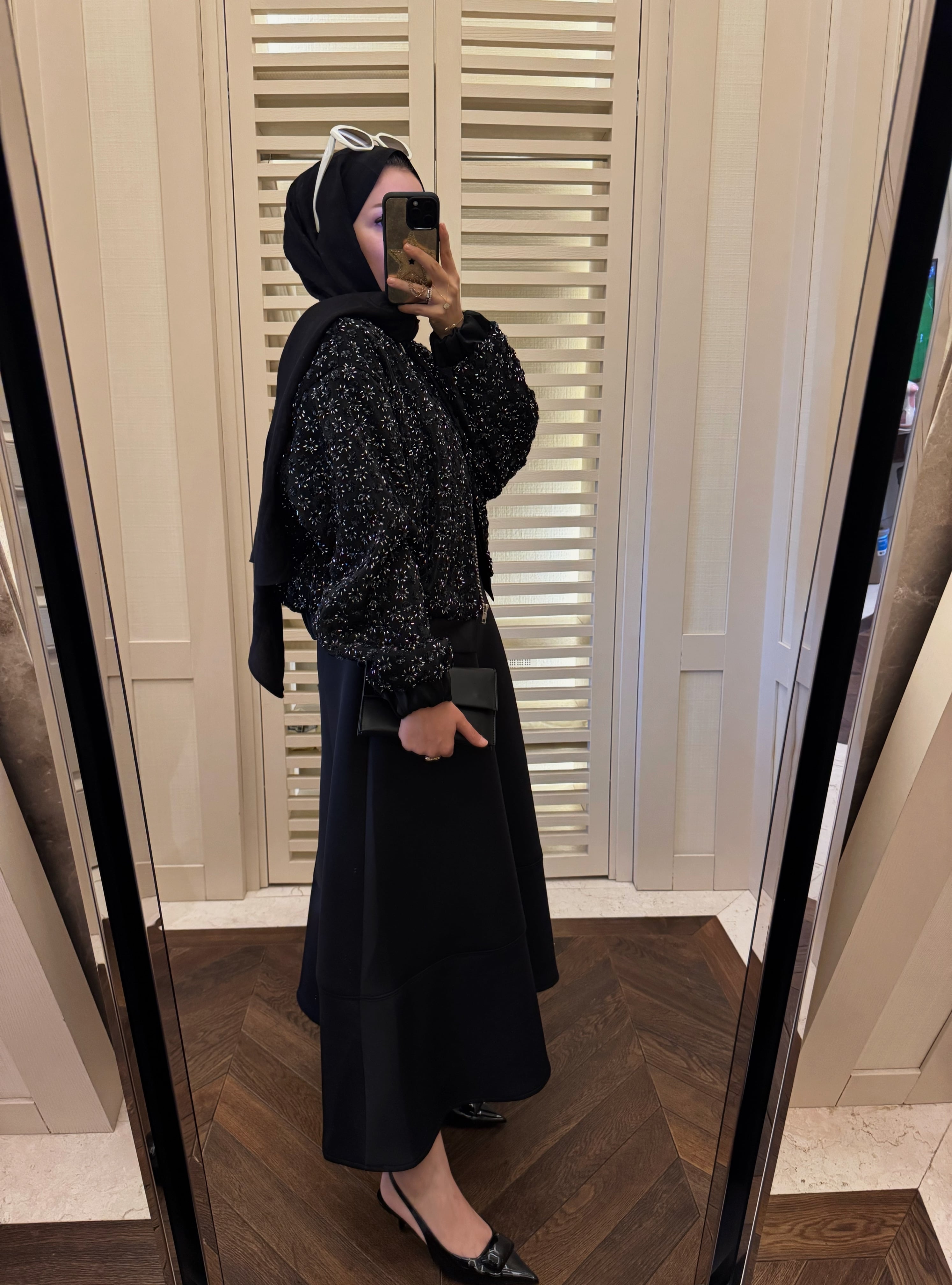 Glam payetli saten ceket - siyah