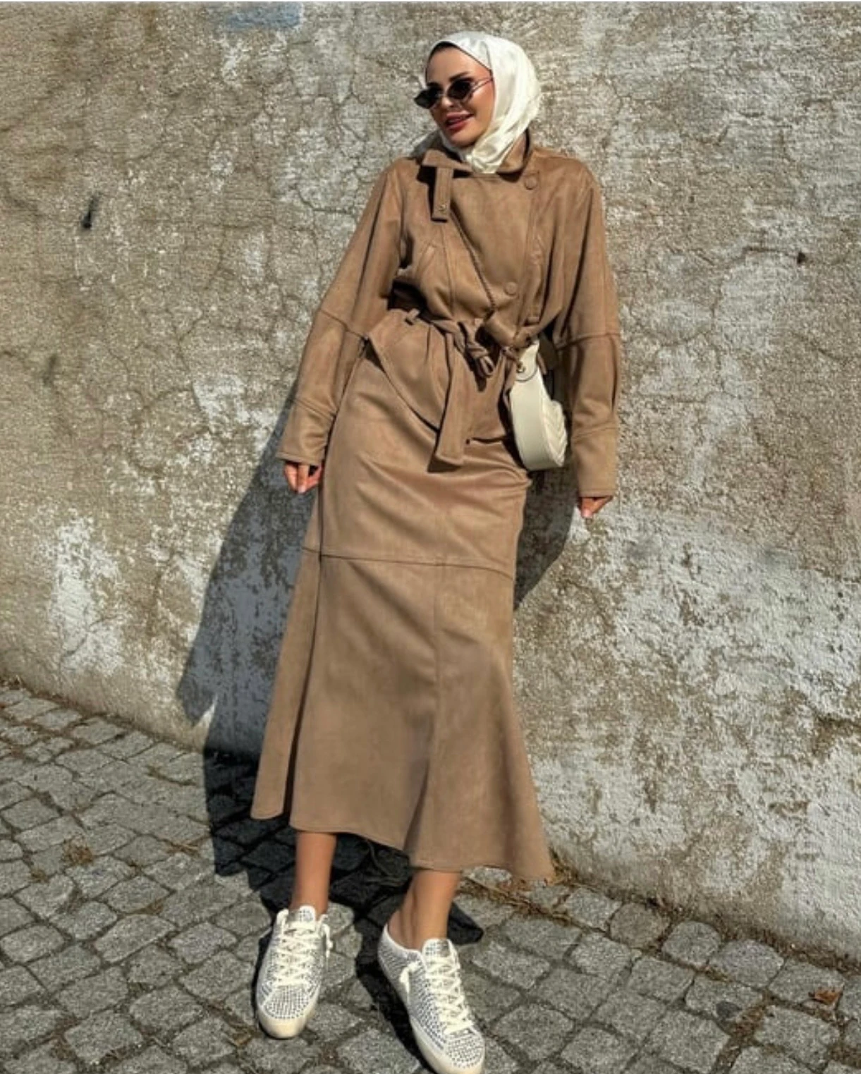 Meri süet etekli takım - camel 