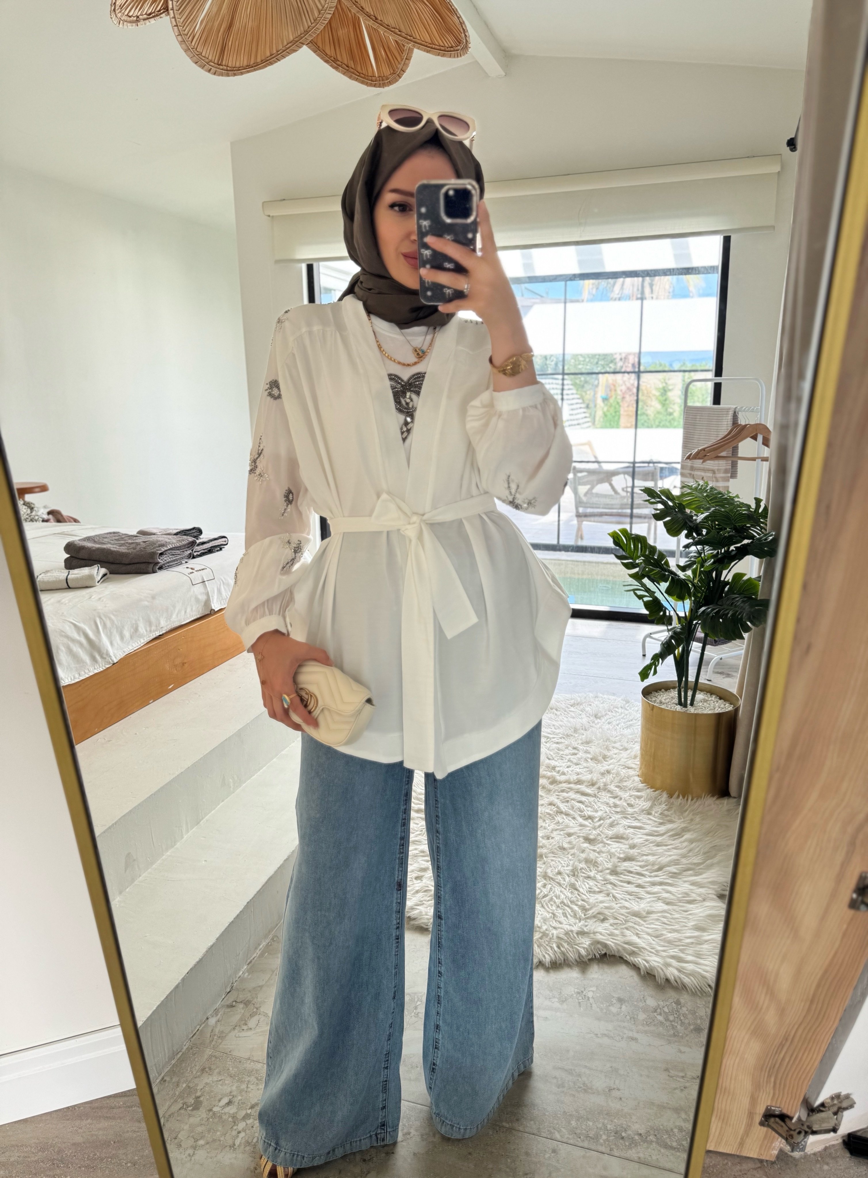 Nakışlı Kimono - beyaz 