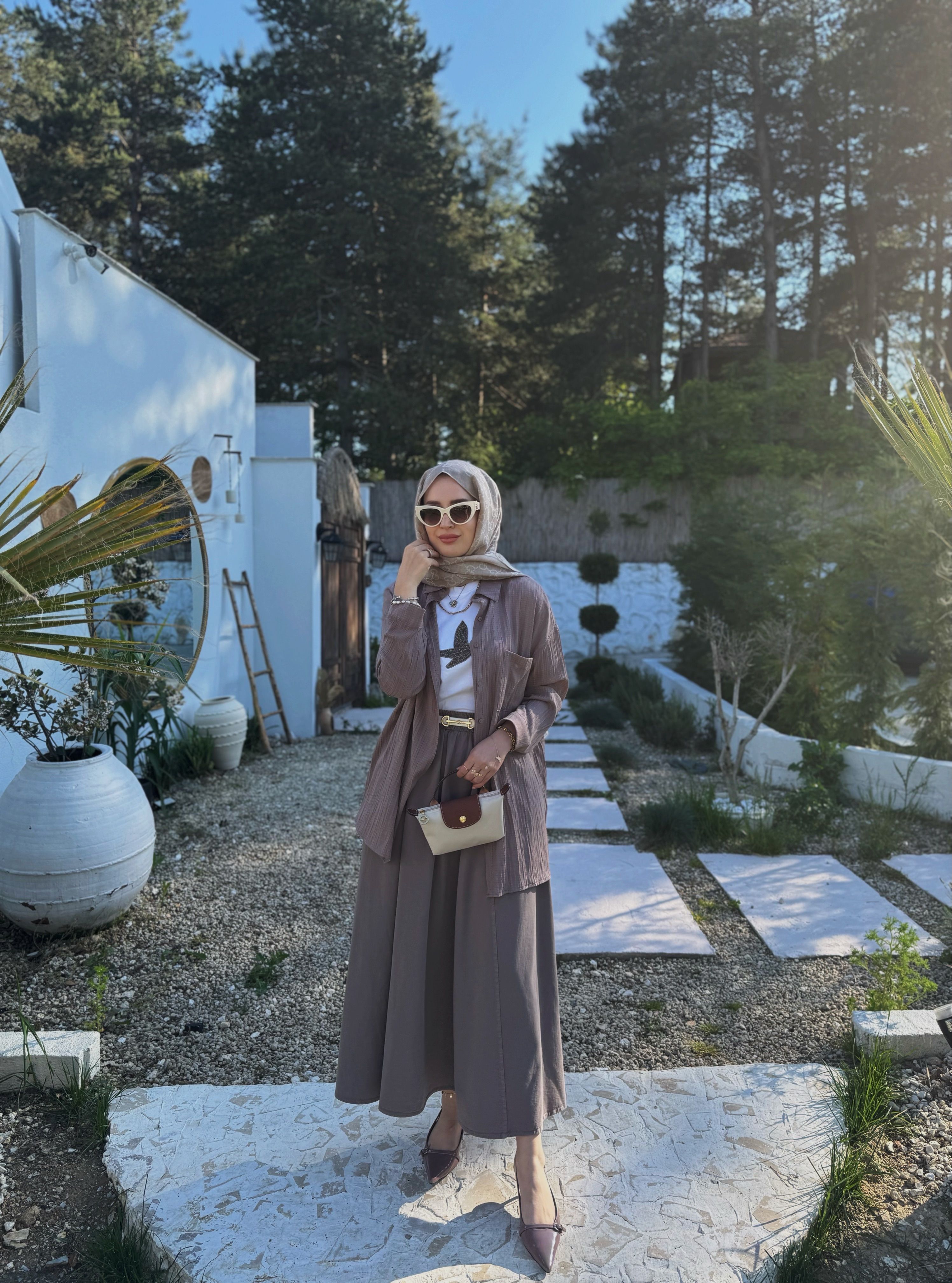 Gabardin etek - Vizon