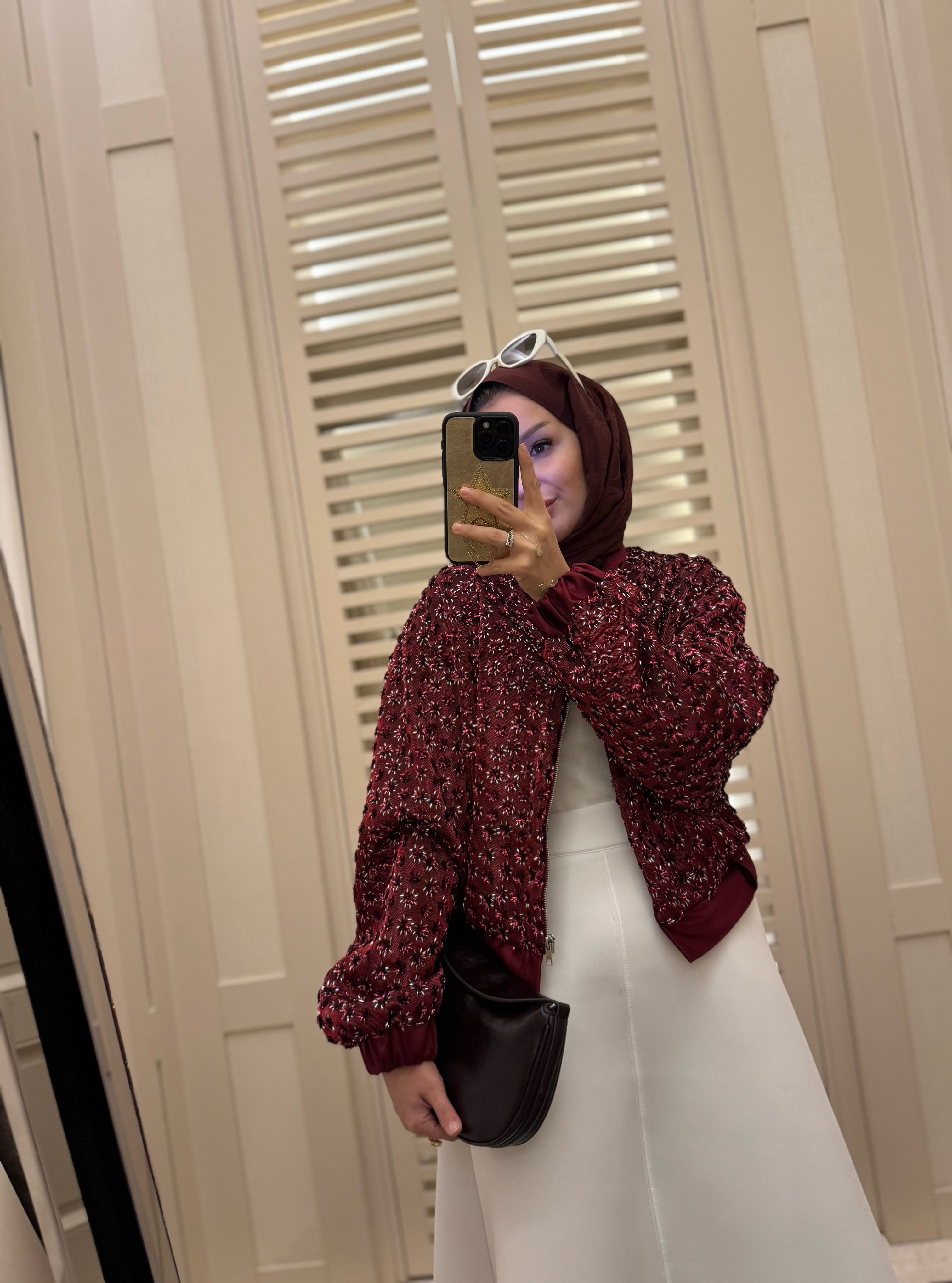 Glam payetli saten ceket -bordo