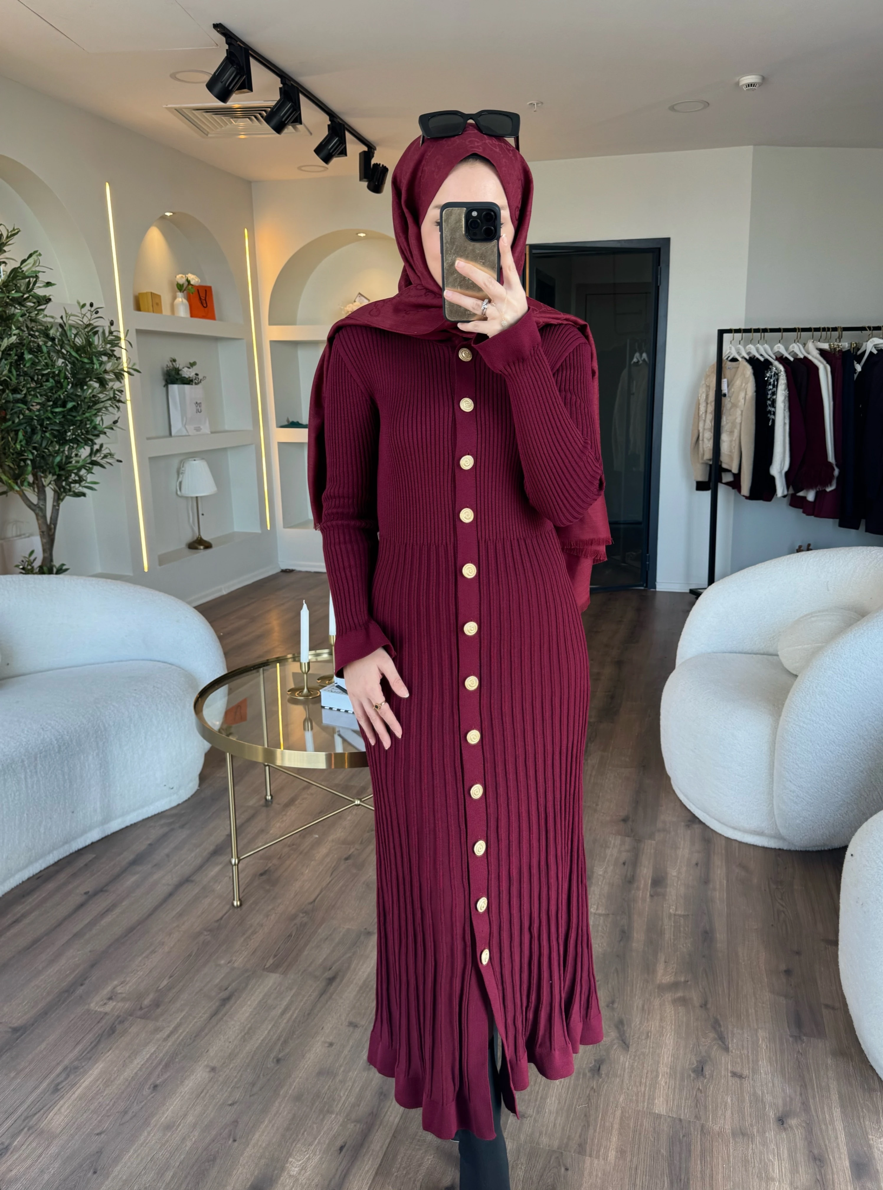 Lara merserize elbise - bordo