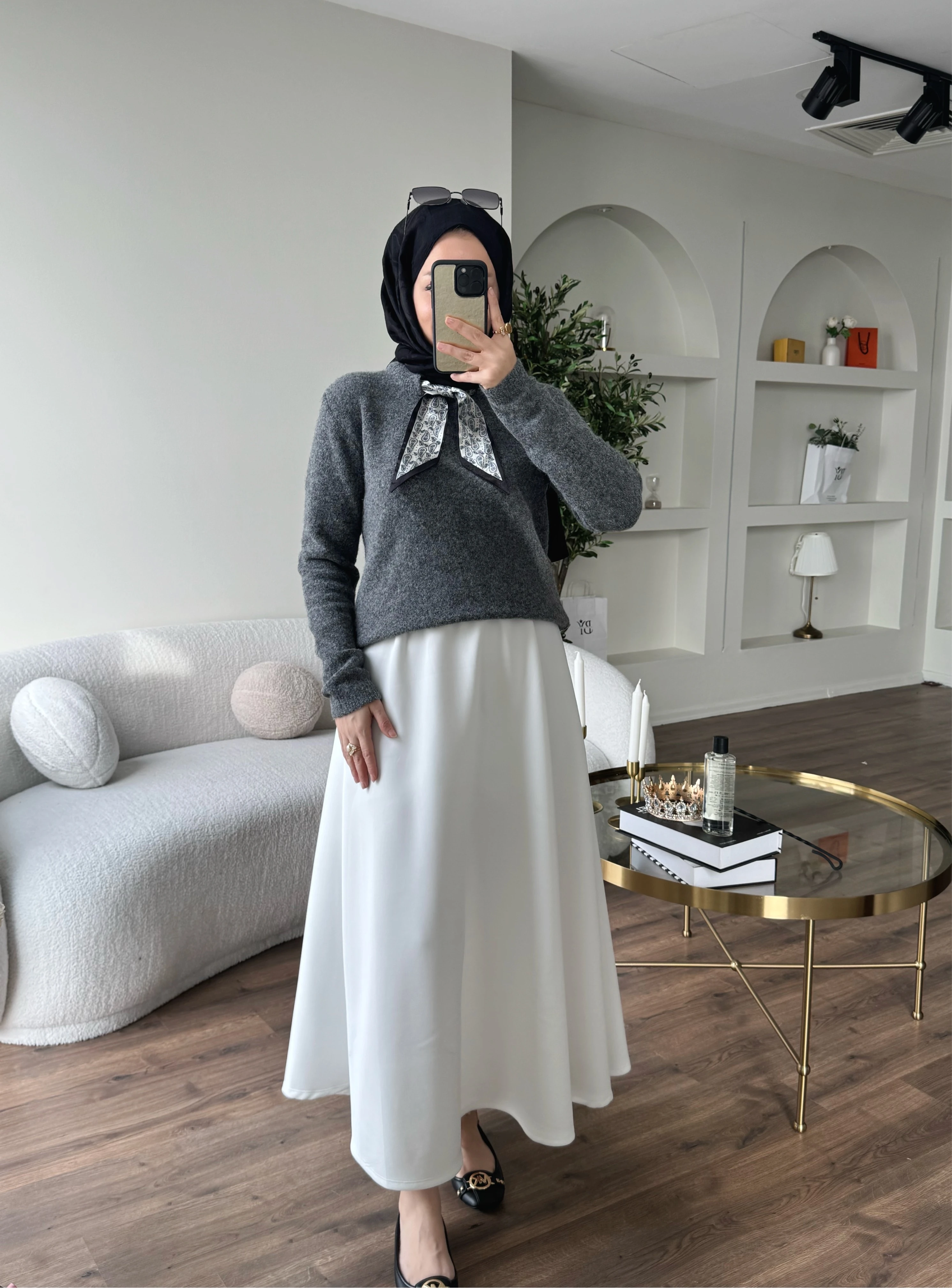 Kloş scuba etek - beyaz 