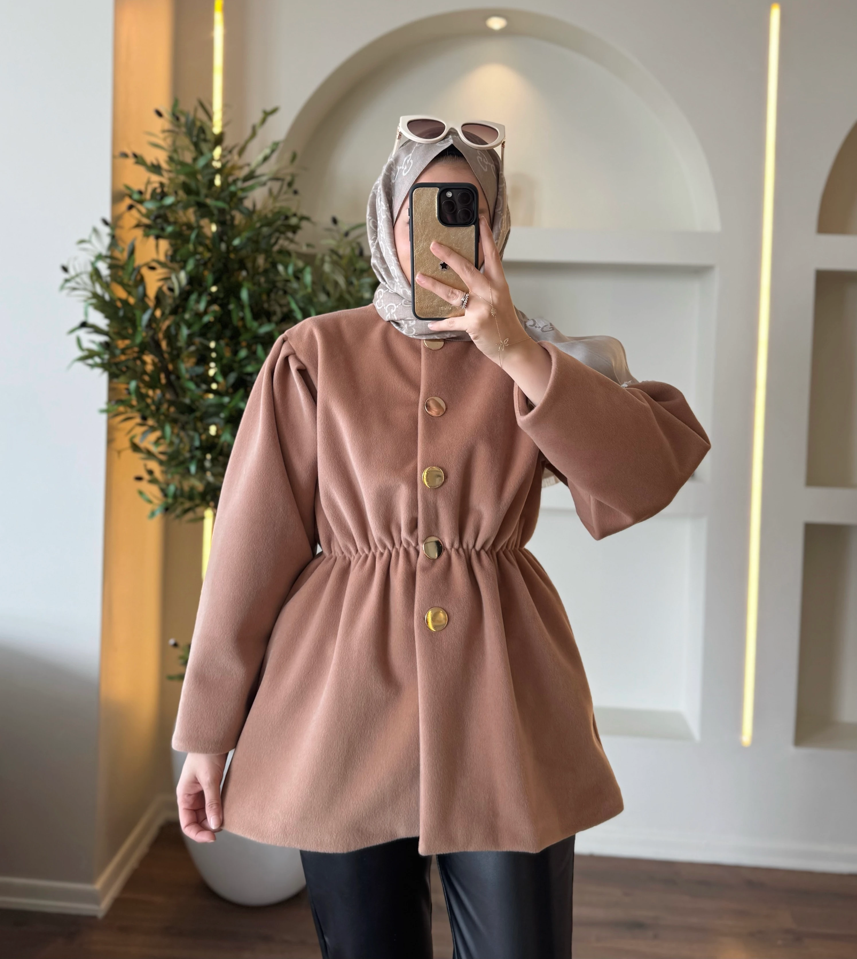 Lidya kürk ceket - camel