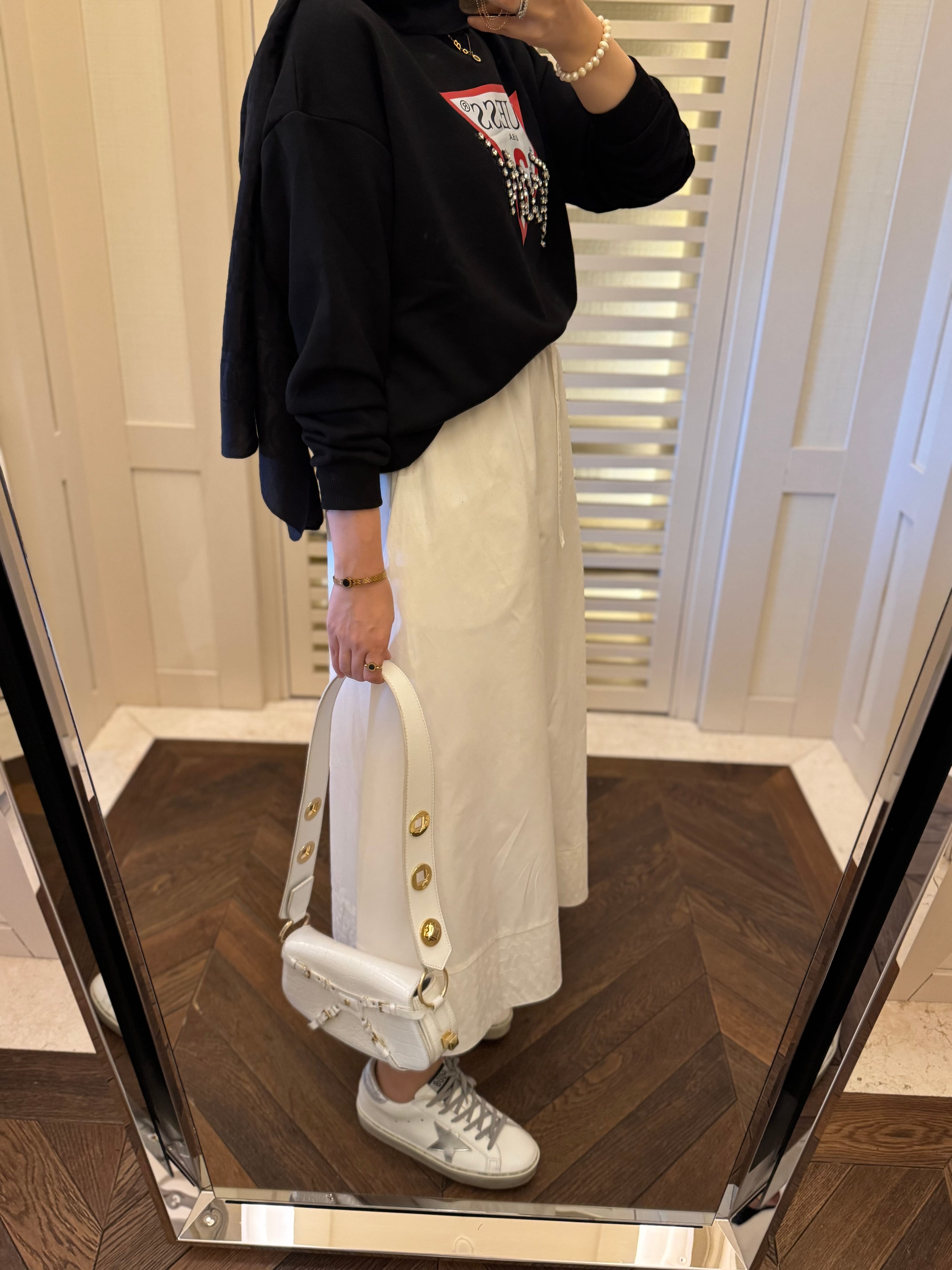 Muadil taşlı sweatshirt - siyah