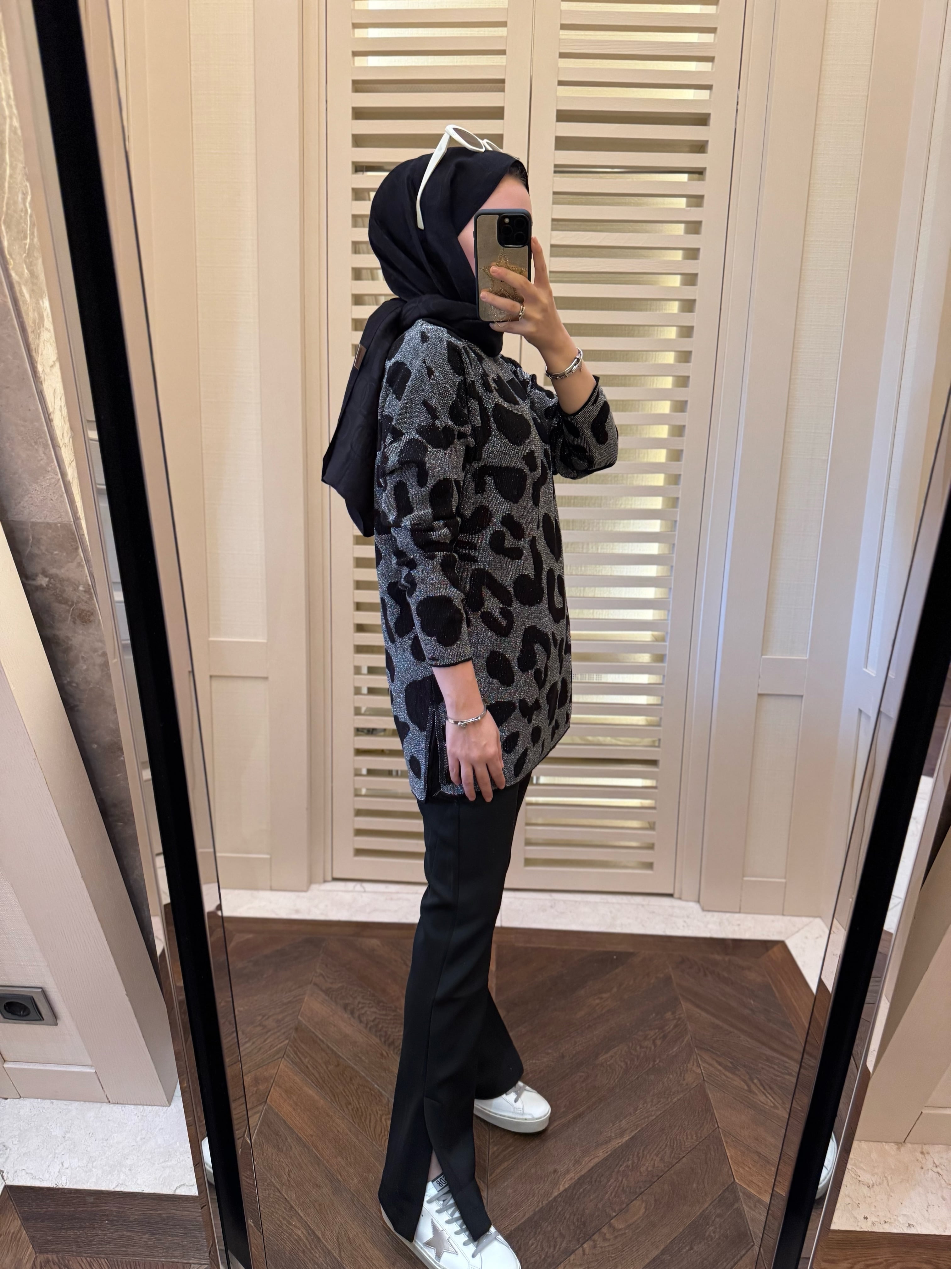 Simli leopar kazak - siyah