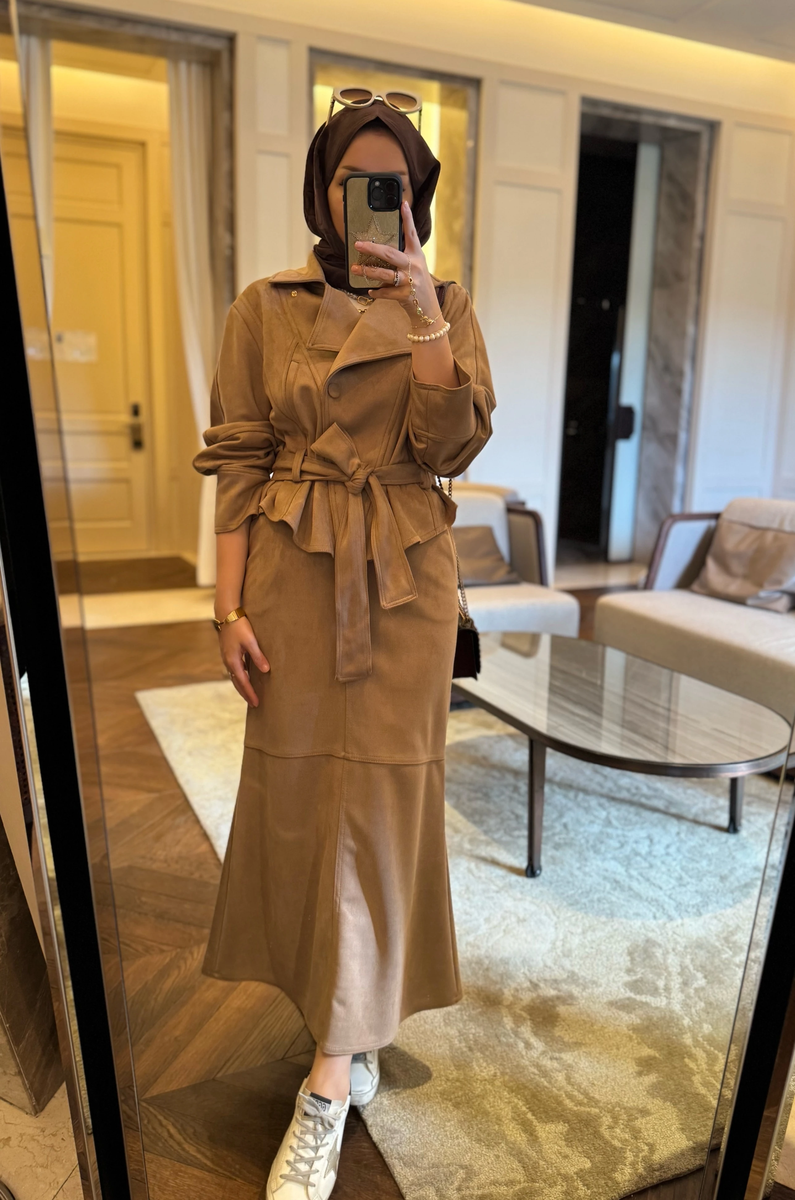 Meri süet etekli takım - camel 