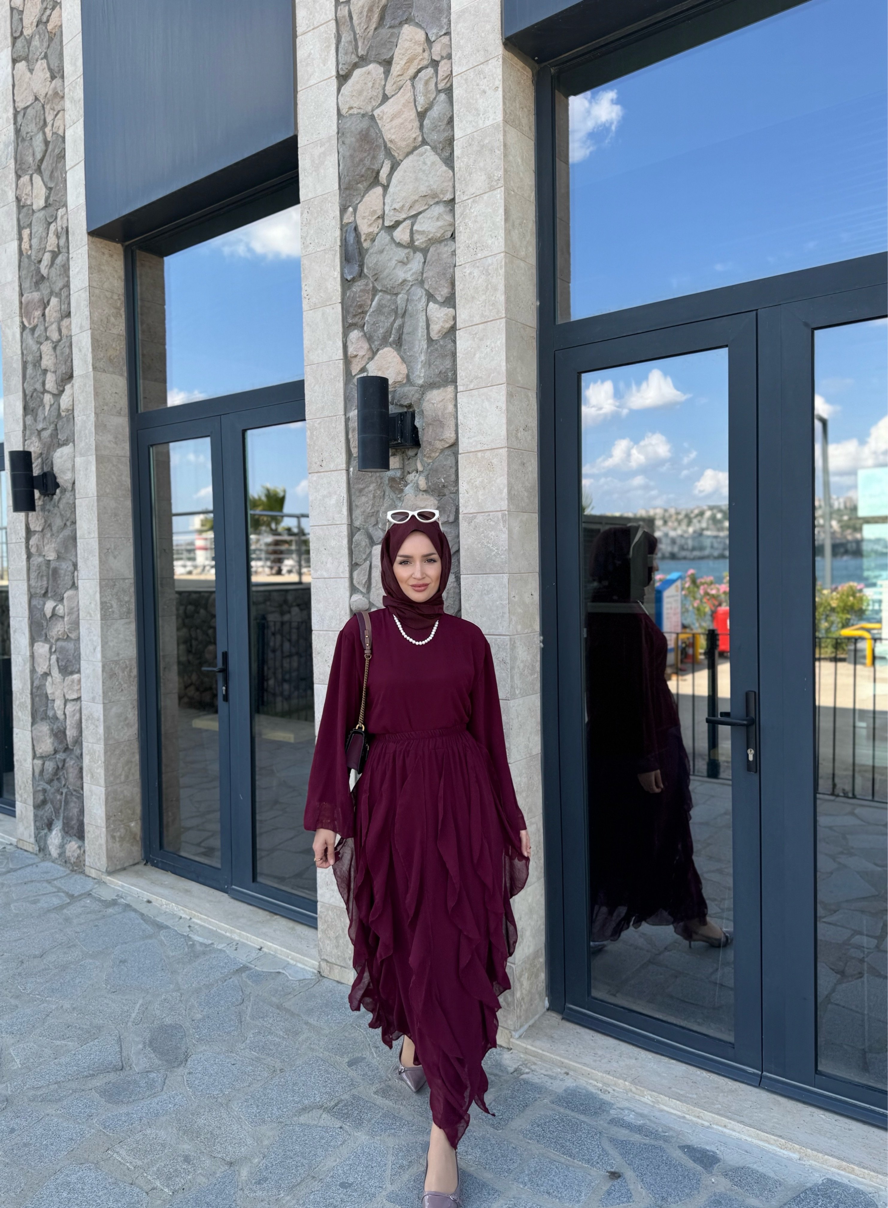 Perla etekli takım- bordo