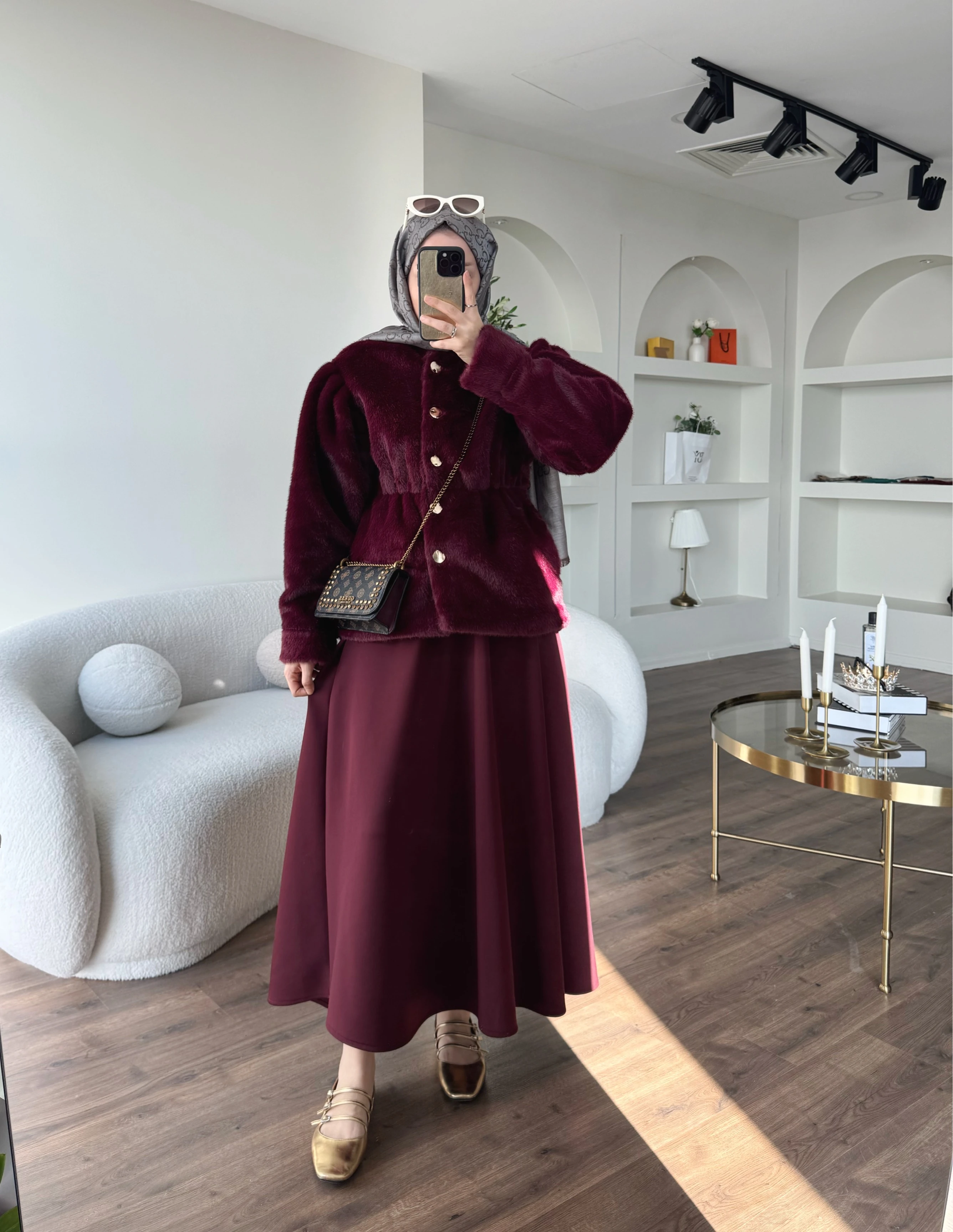 Bella kürk ceket - bordo