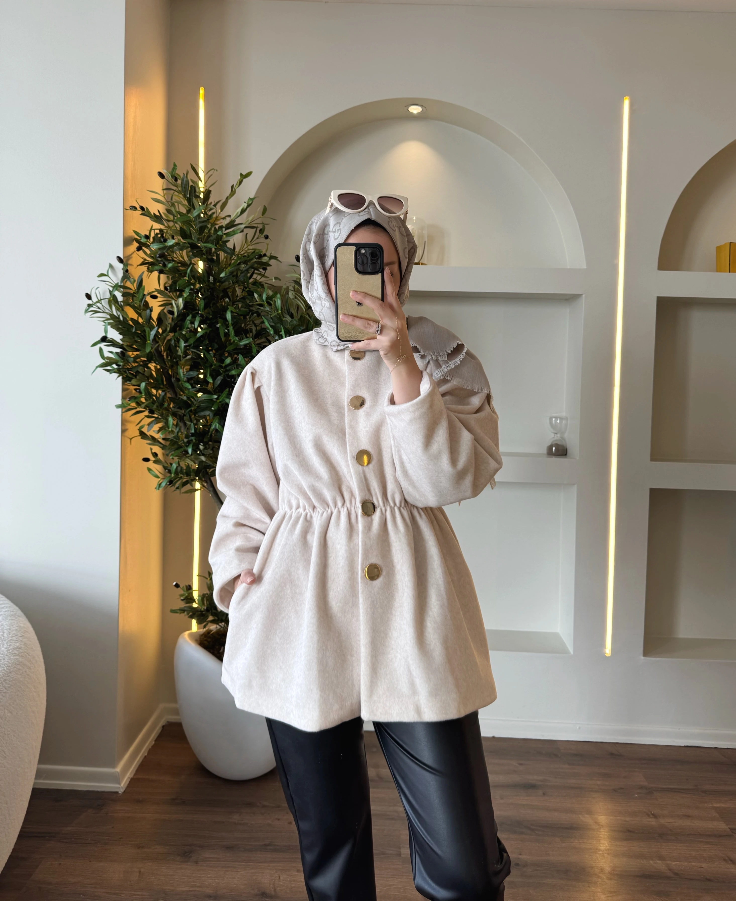 Lidya kürk ceket - taş