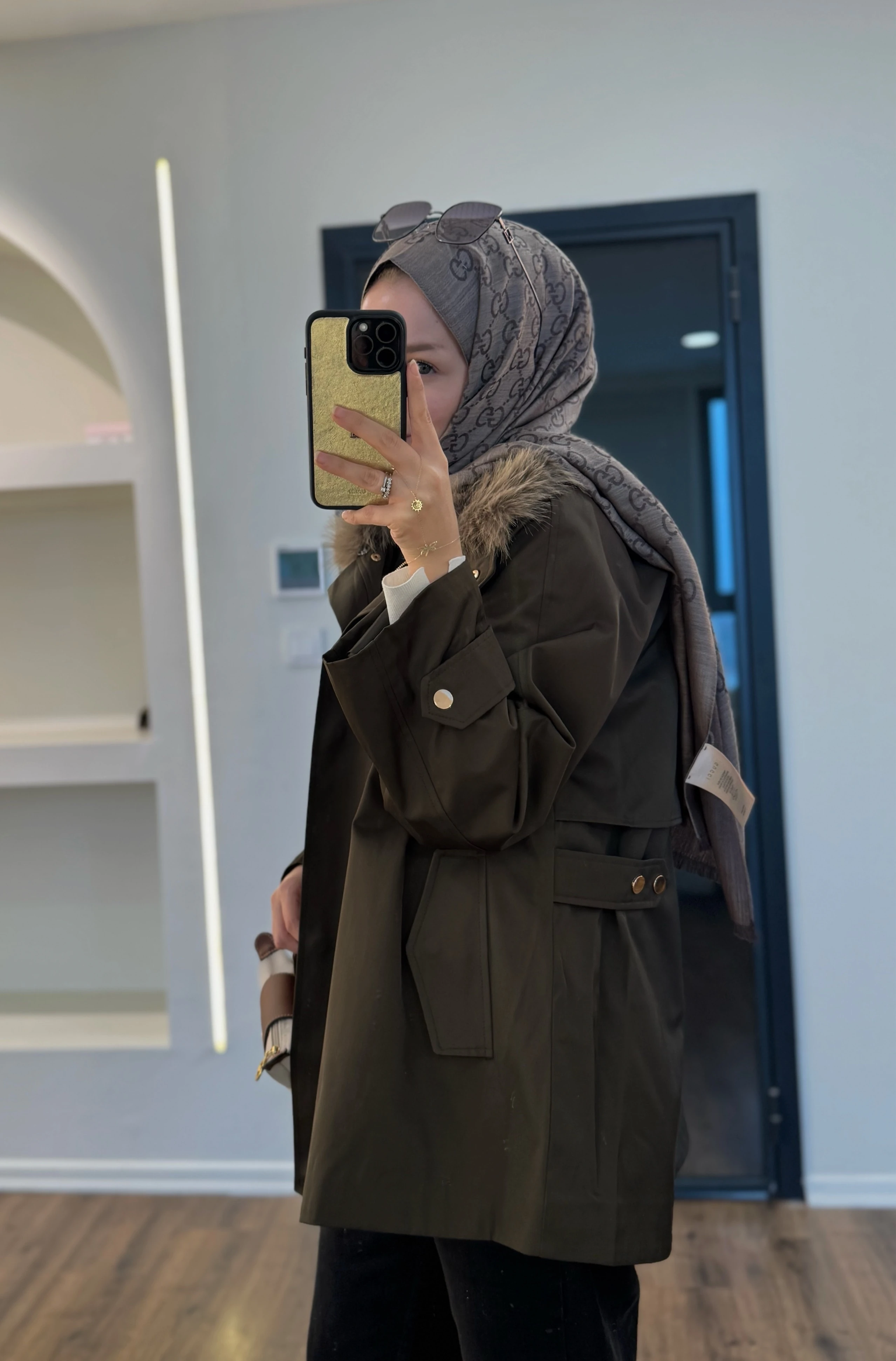 Kürklü parka -haki