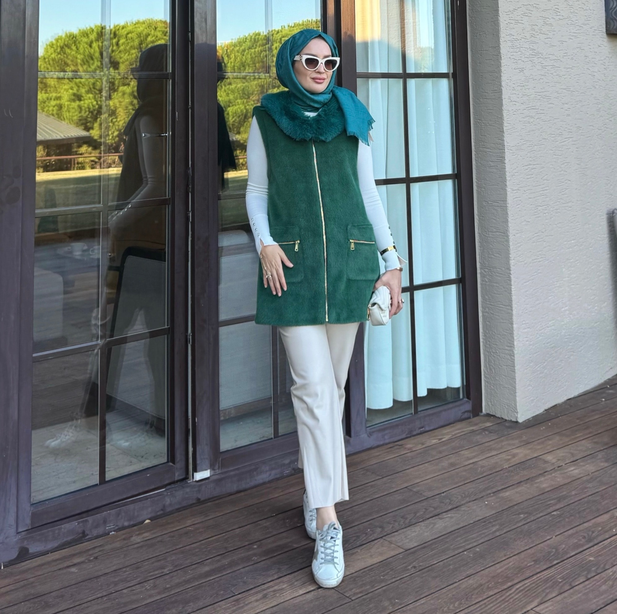 Angora kürk yelek - yeşil