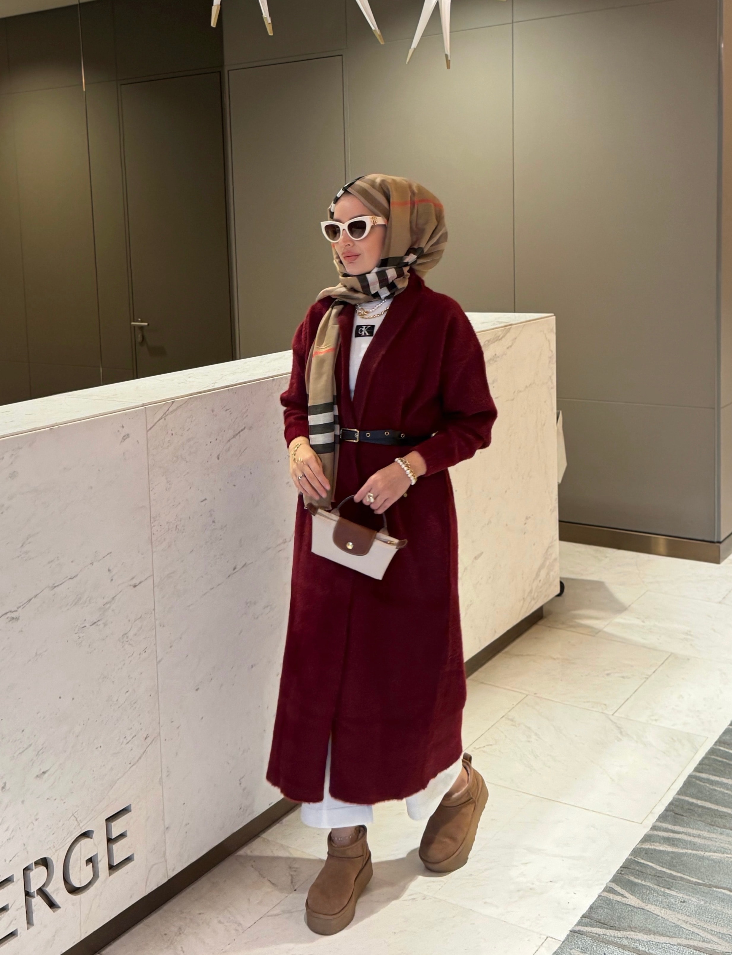 Mia kemerli angora hırka - bordo