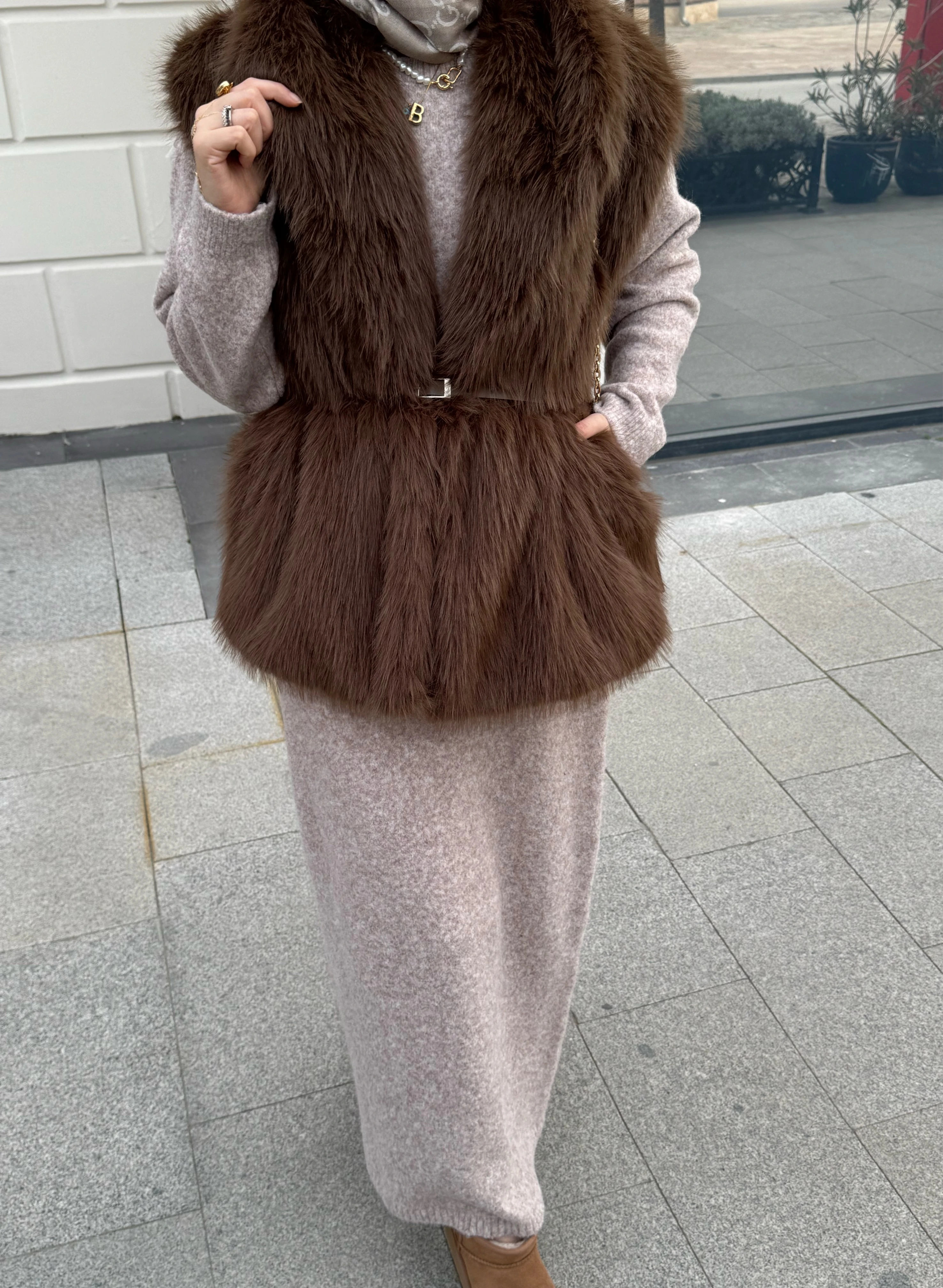 Royal kürk yelek - kahverengi