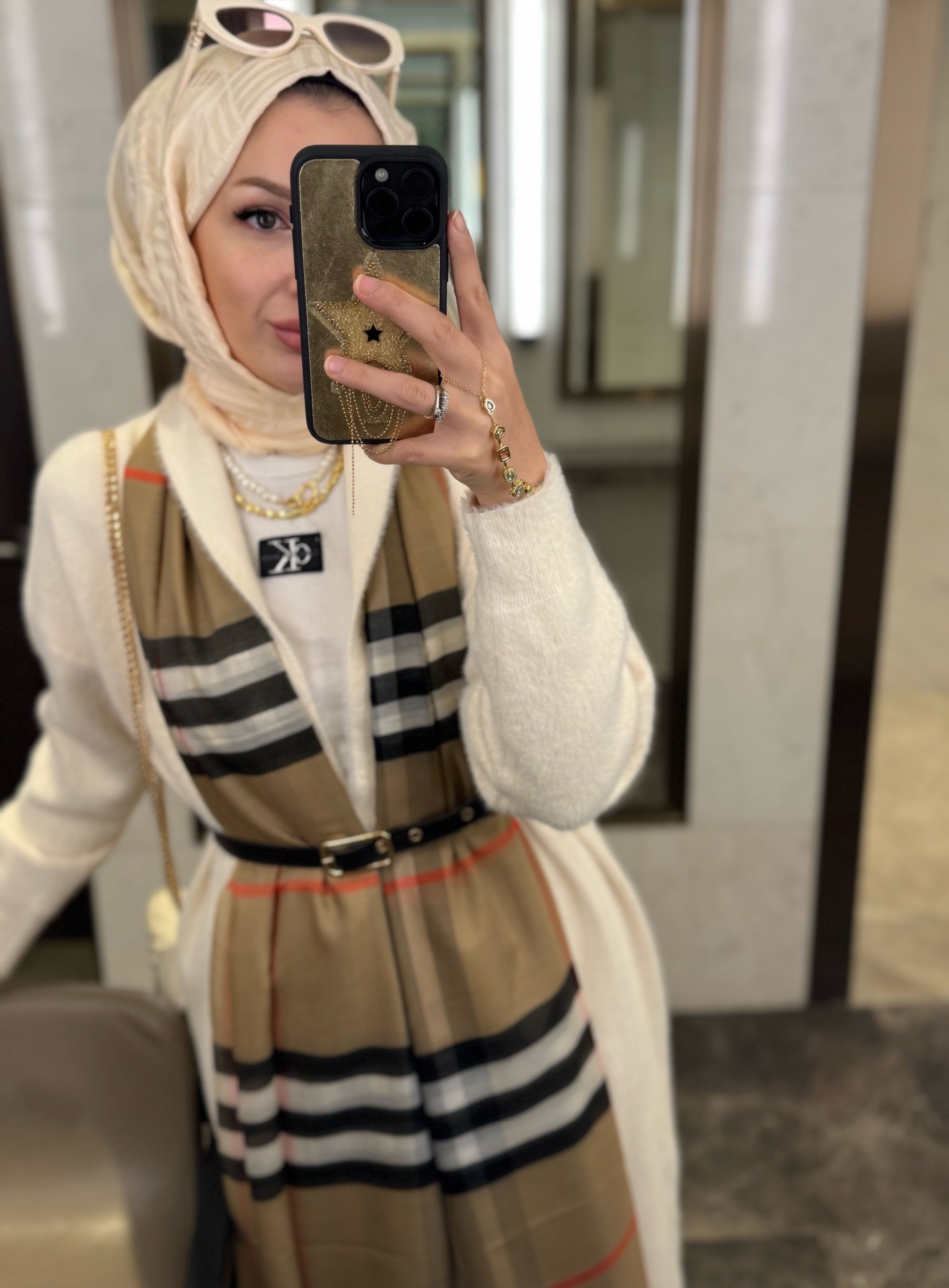 Ekose desenli ithal şal - camel