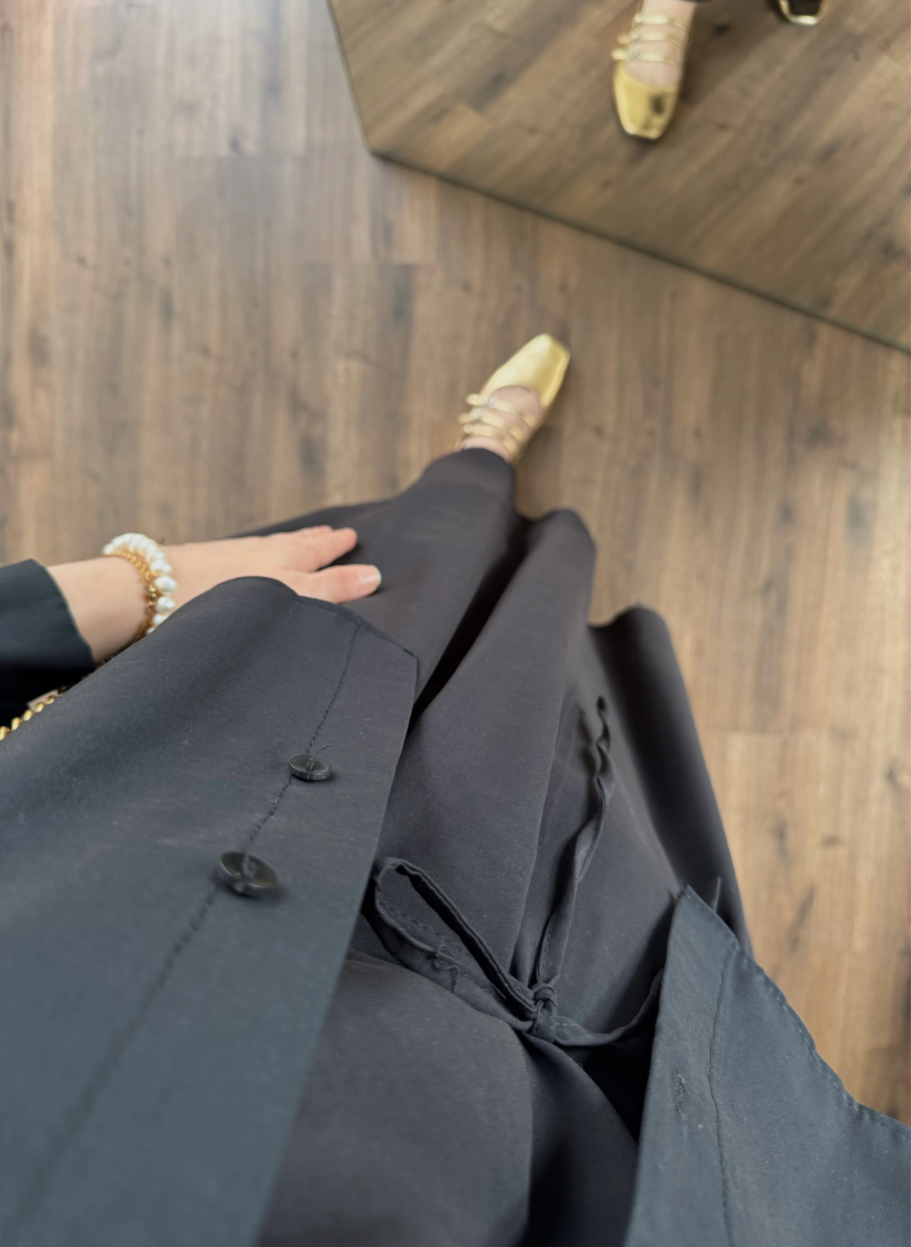 Laren gömlekli elbise - siyah 