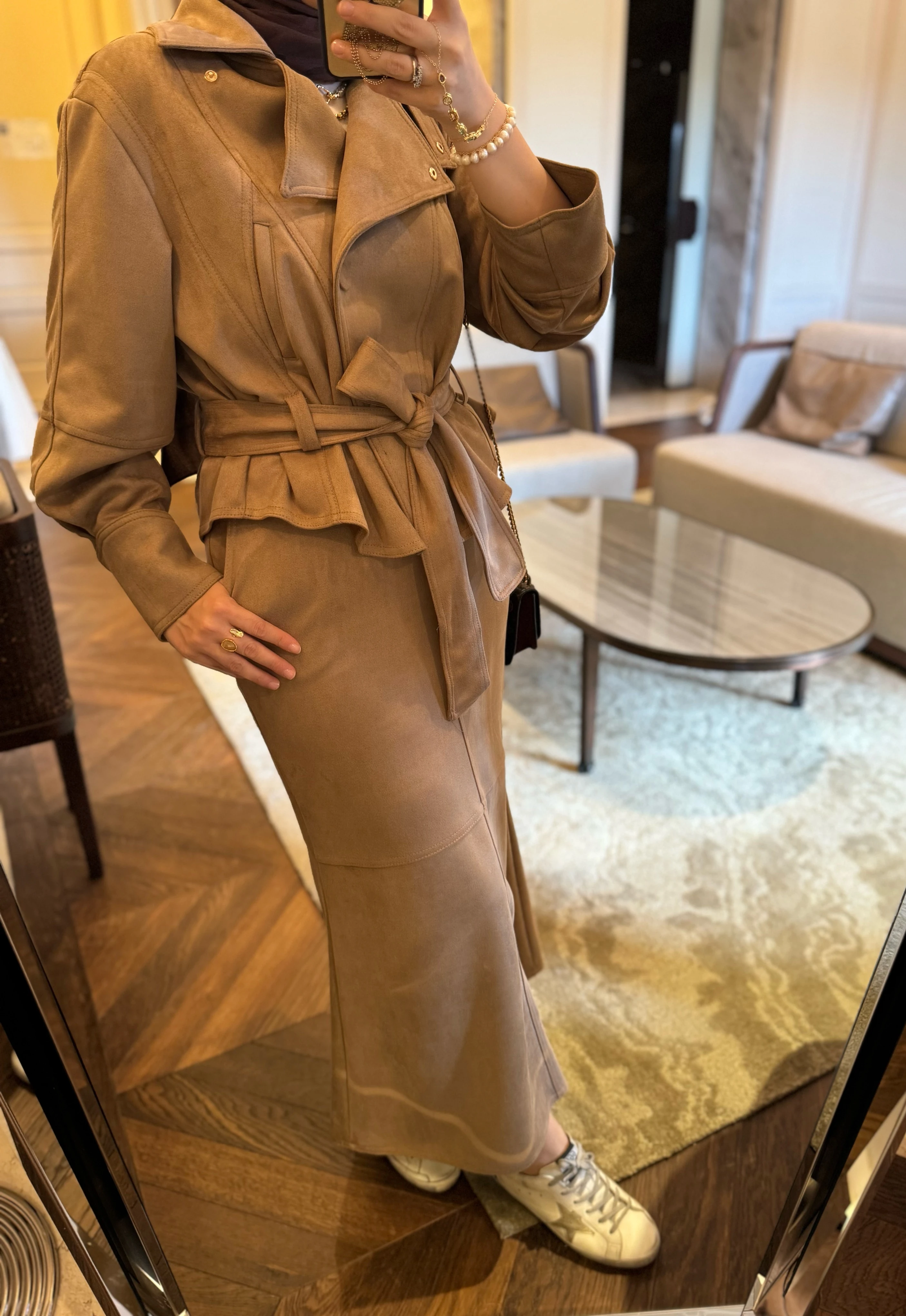 Meri süet etekli takım - camel 