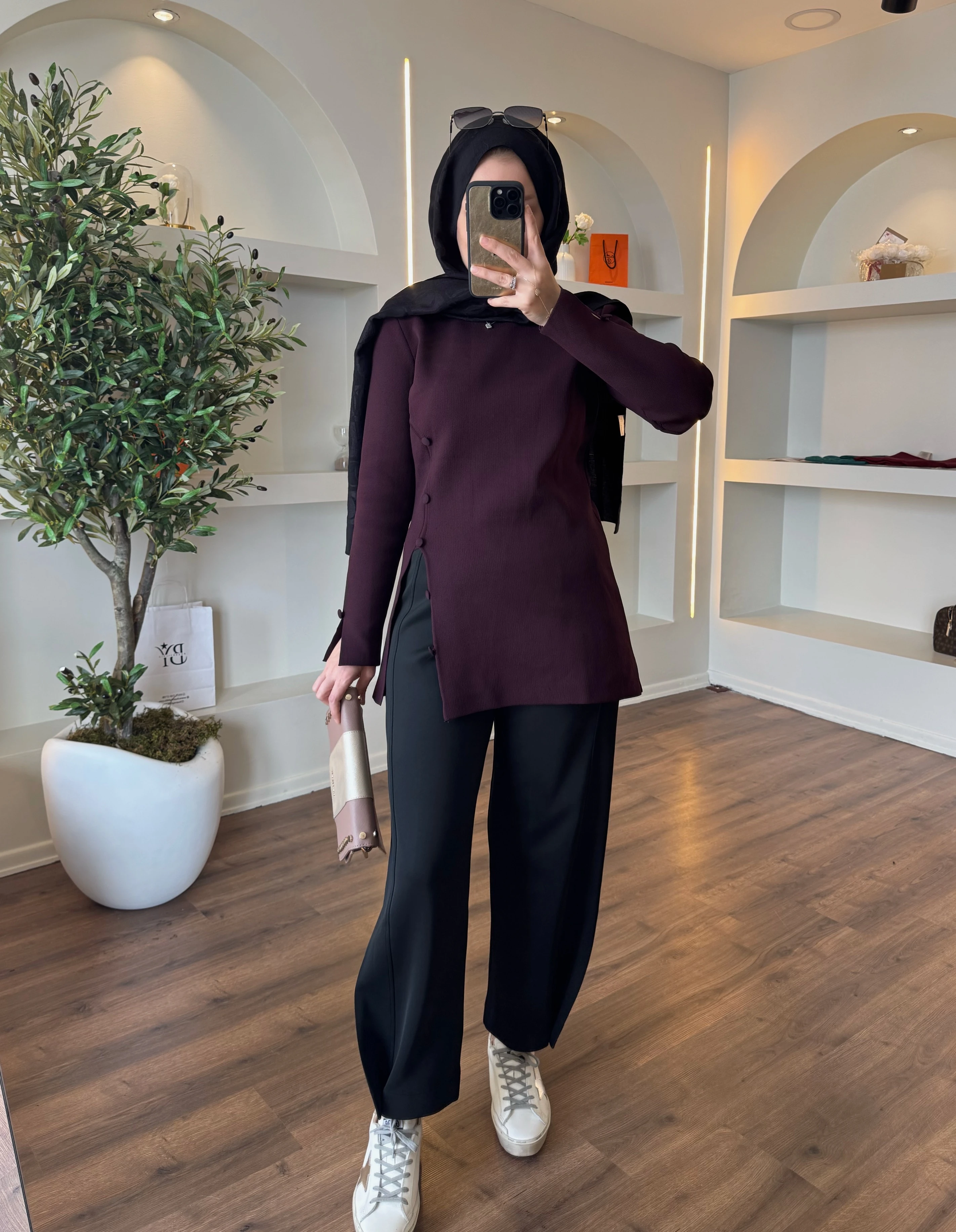 Paçası düğmeli Scuba pantolon- siyah 