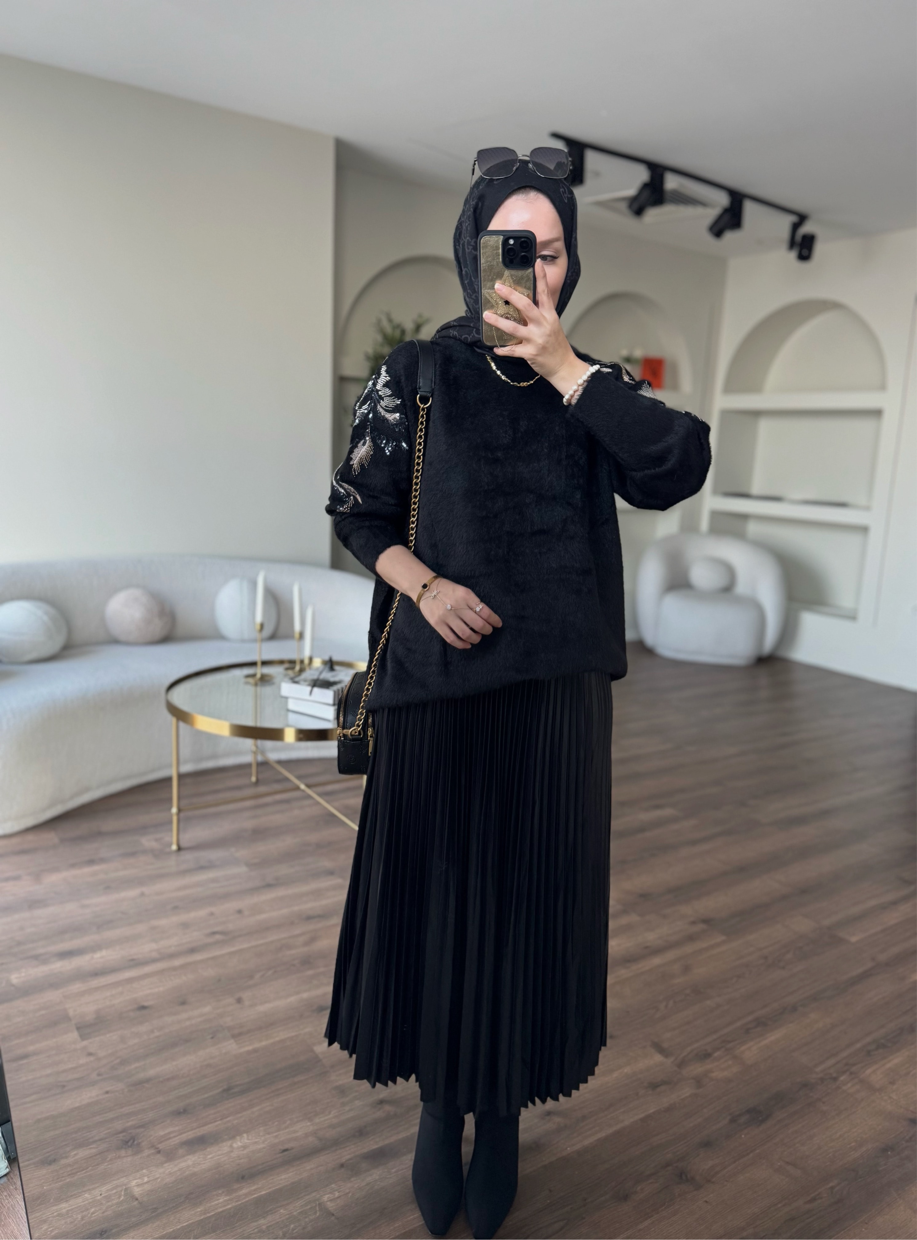 İşlemeli angora kazak - siyah 