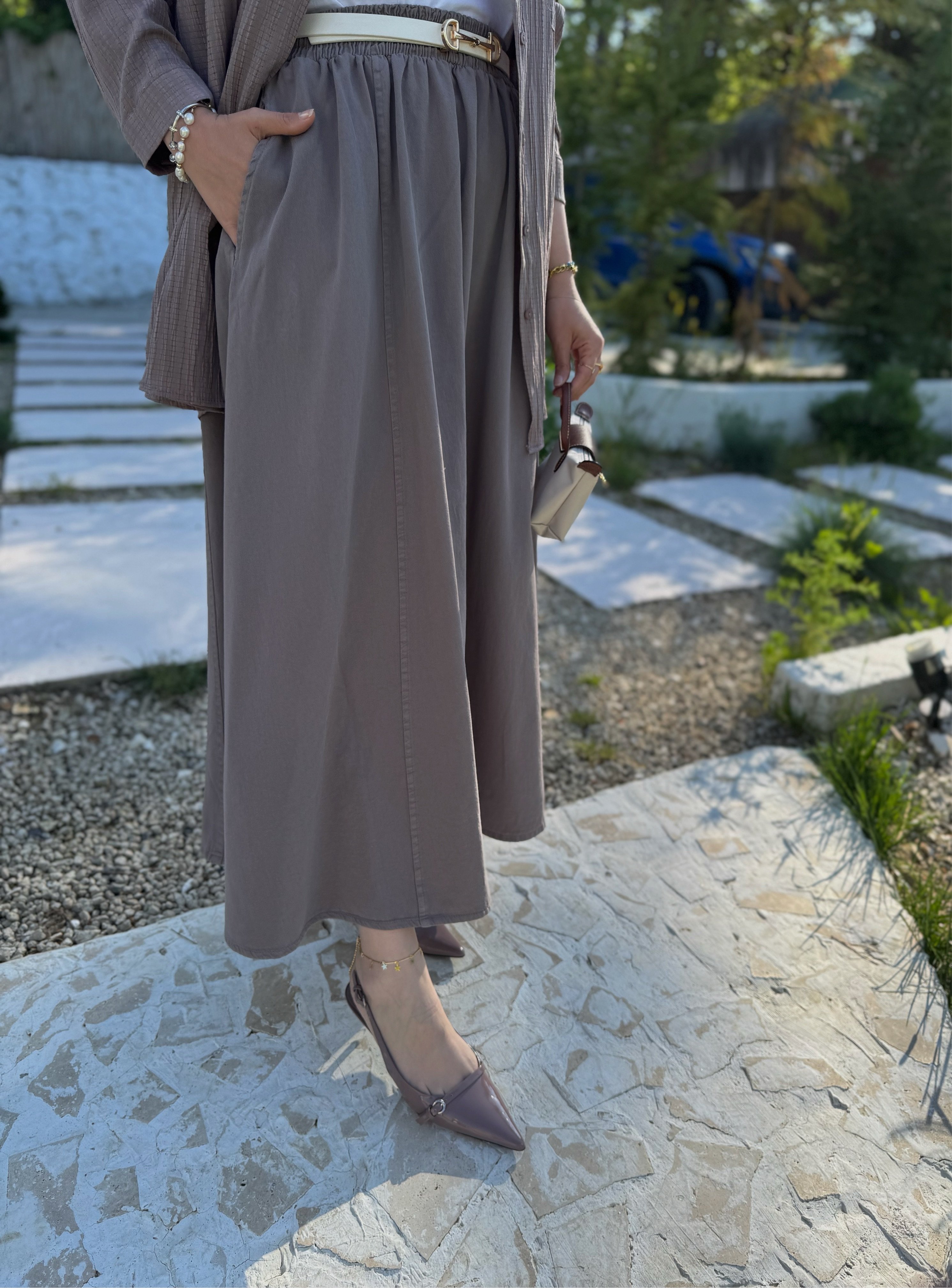 Gabardin etek - Vizon