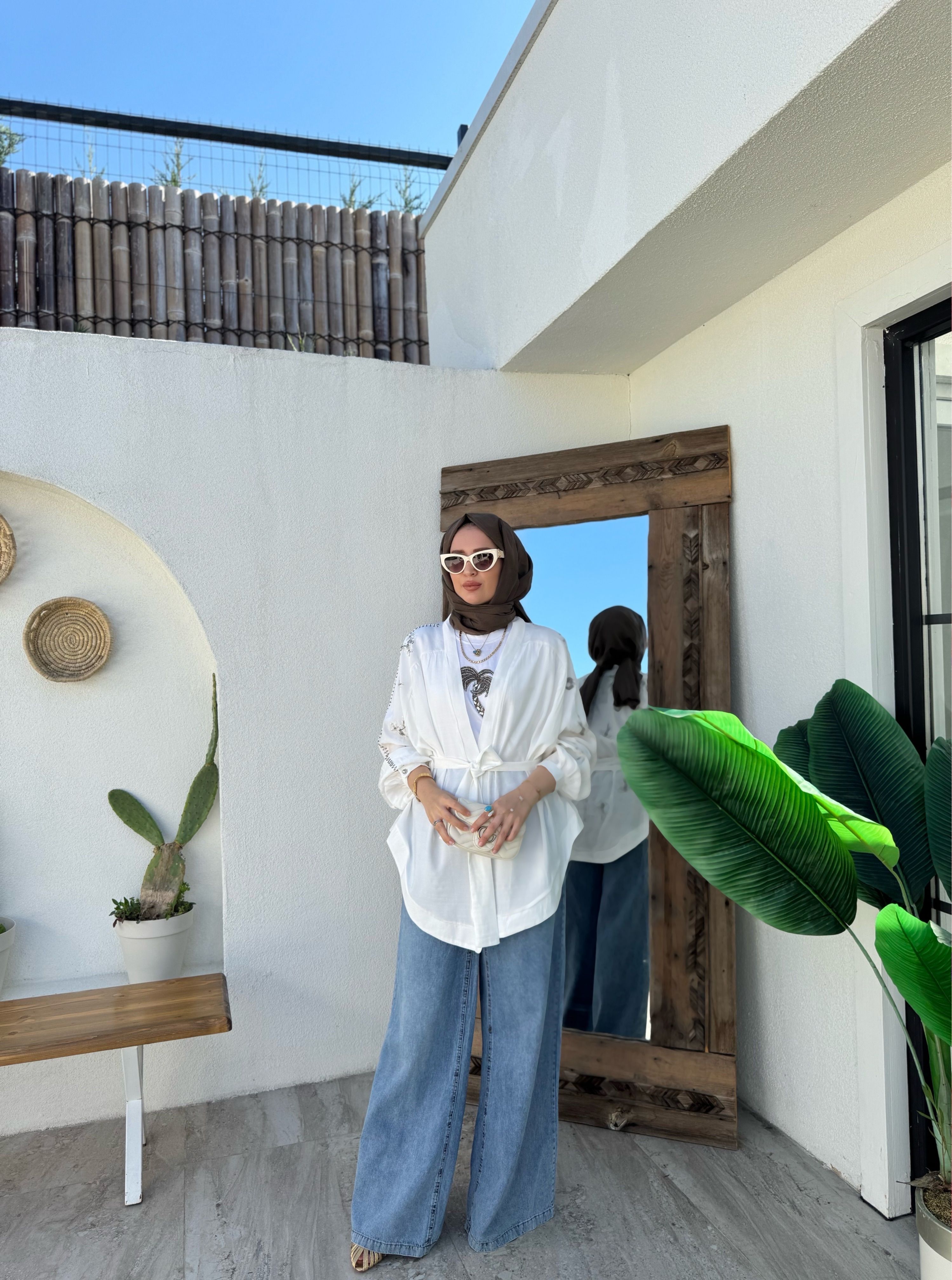 Nakışlı Kimono - beyaz 