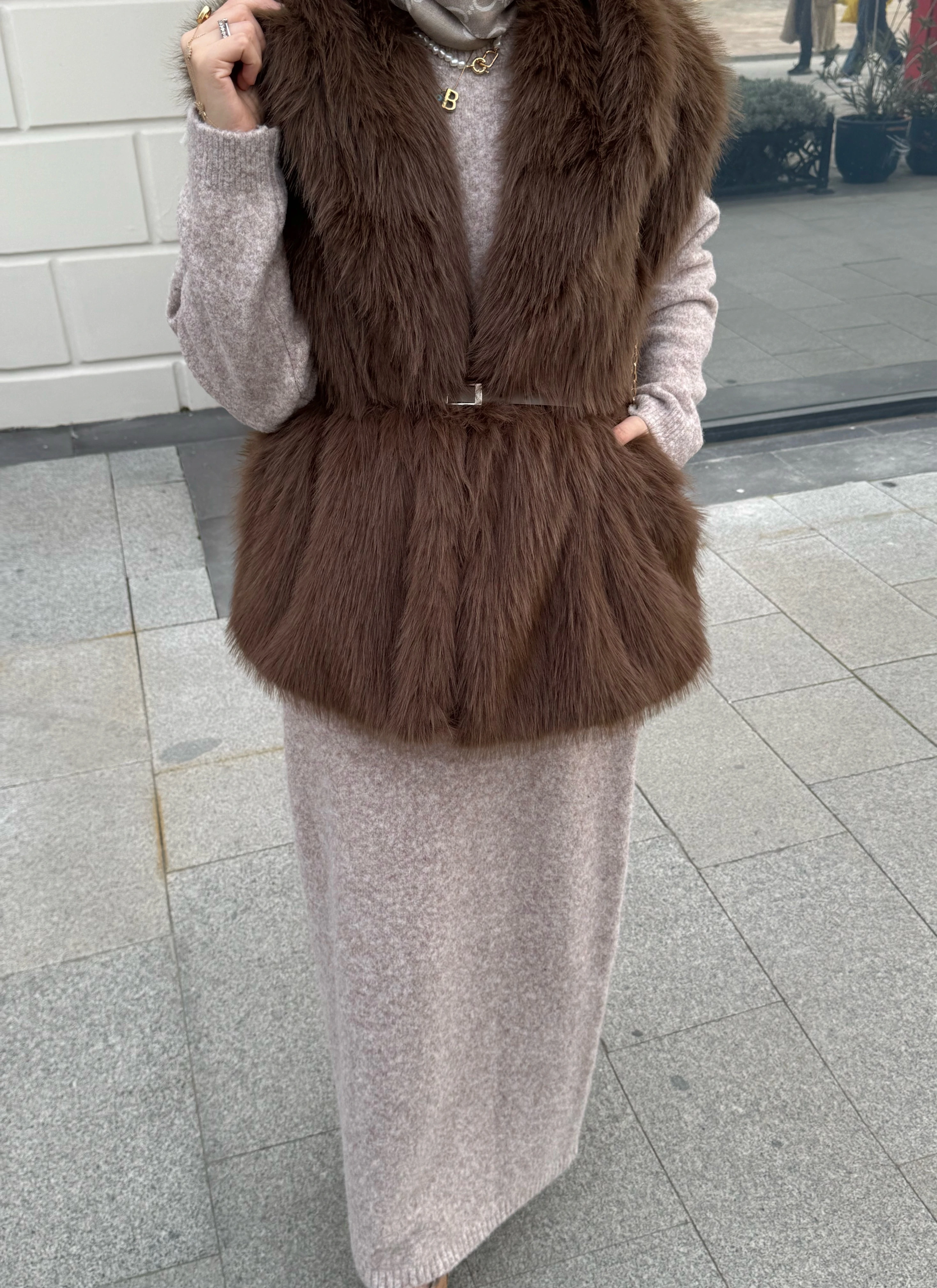 Royal kürk yelek - kahverengi