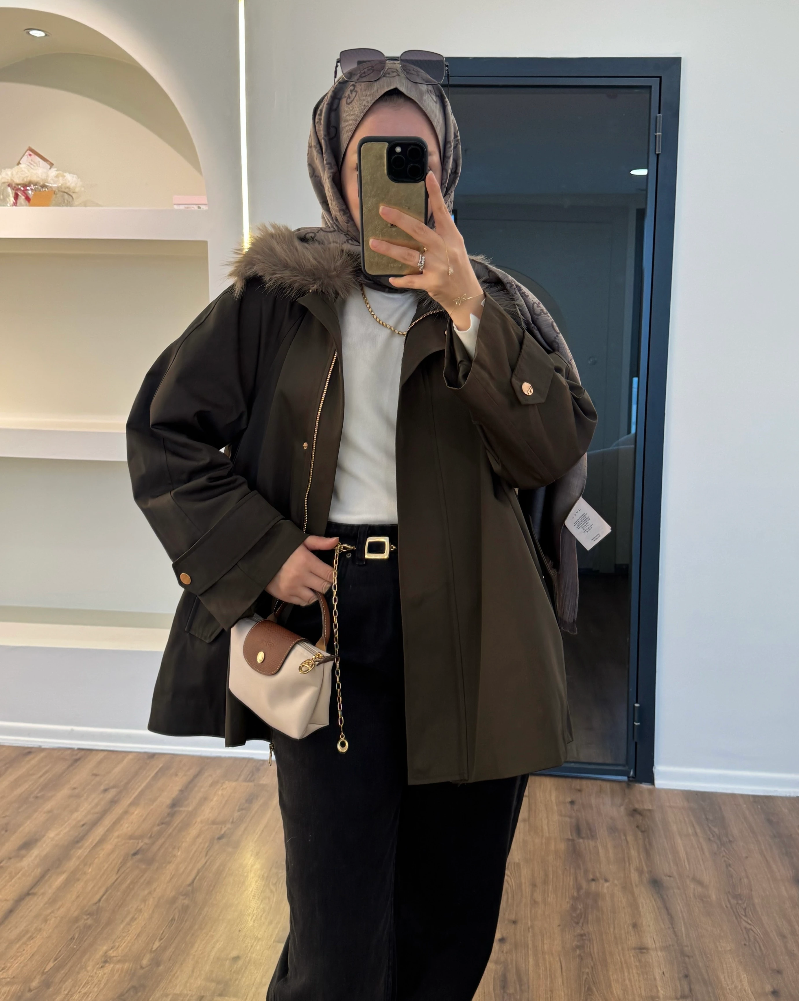 Kürklü parka -haki