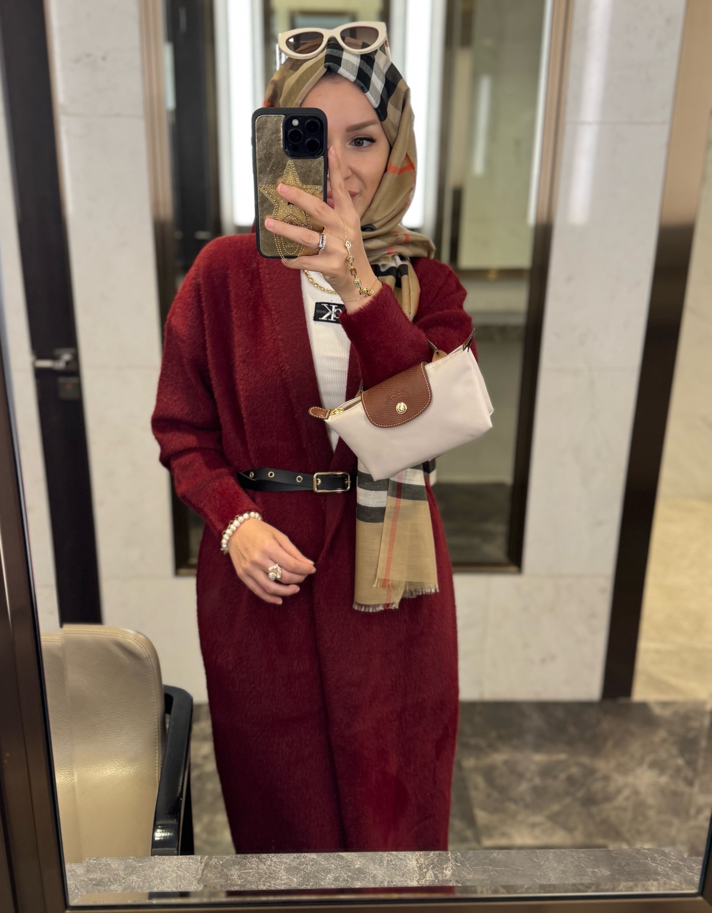 Mia kemerli angora hırka - bordo