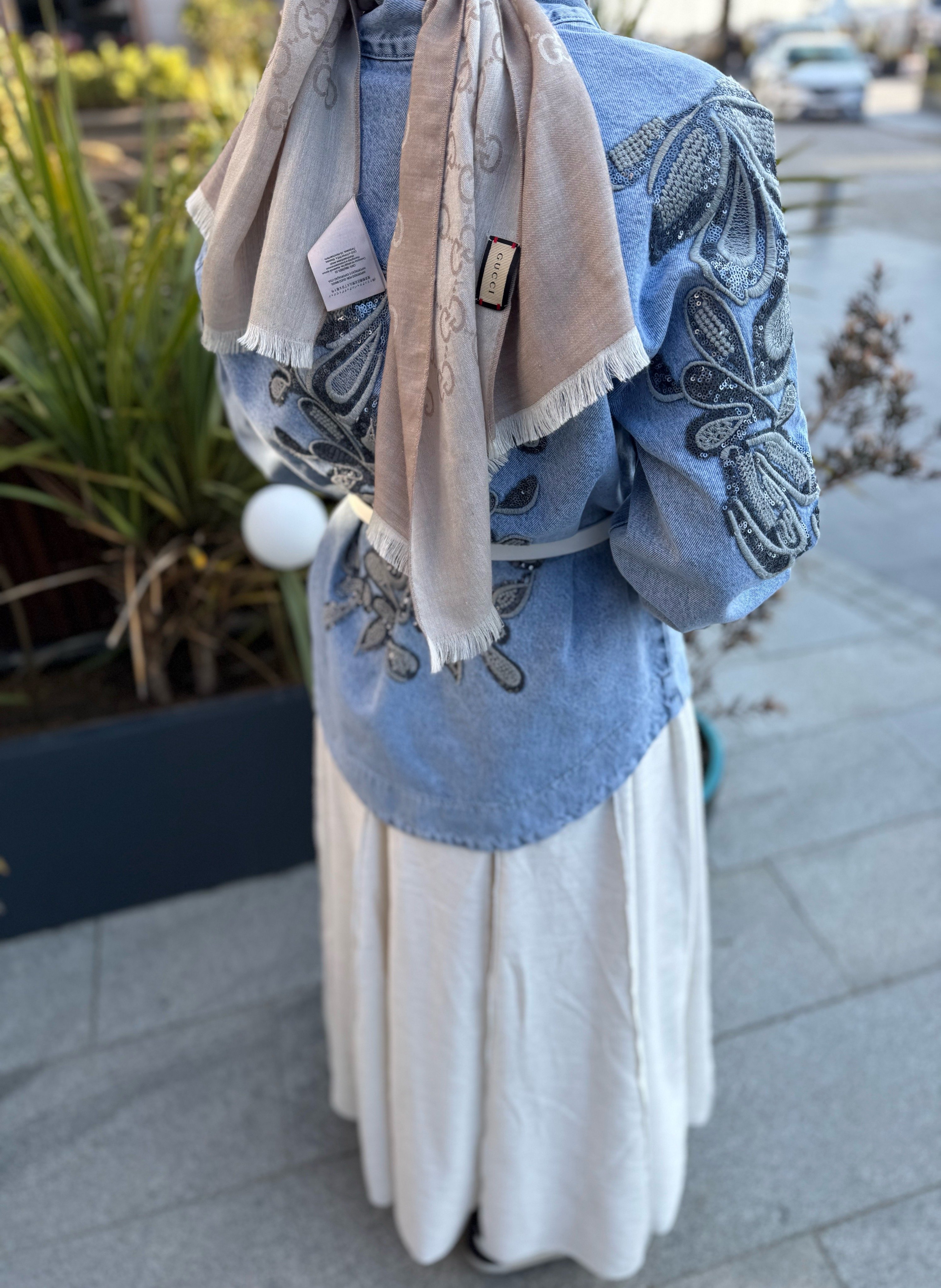 İşlemeli kimono kot ceket 
