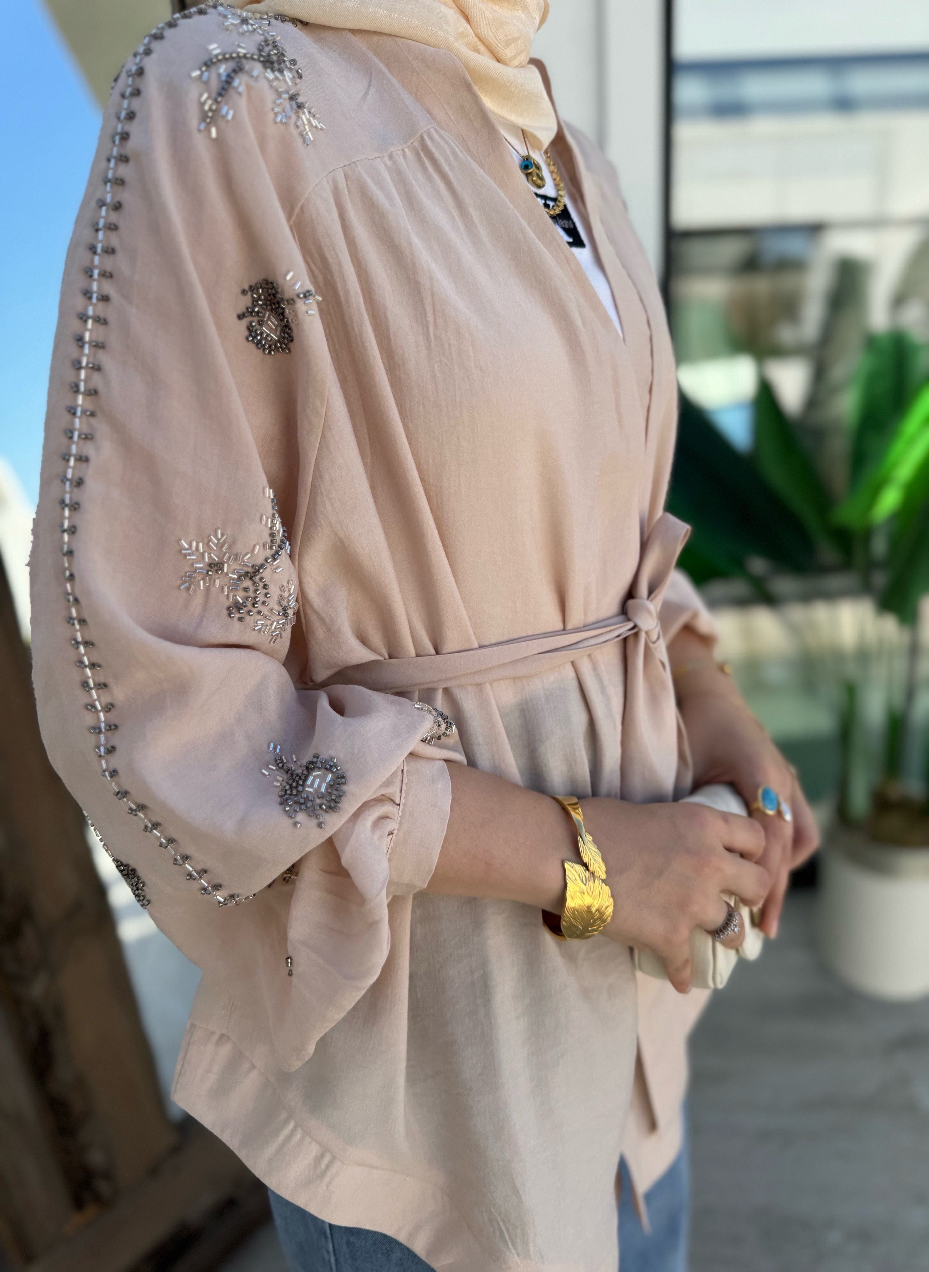 Nakışlı Kimono - bej