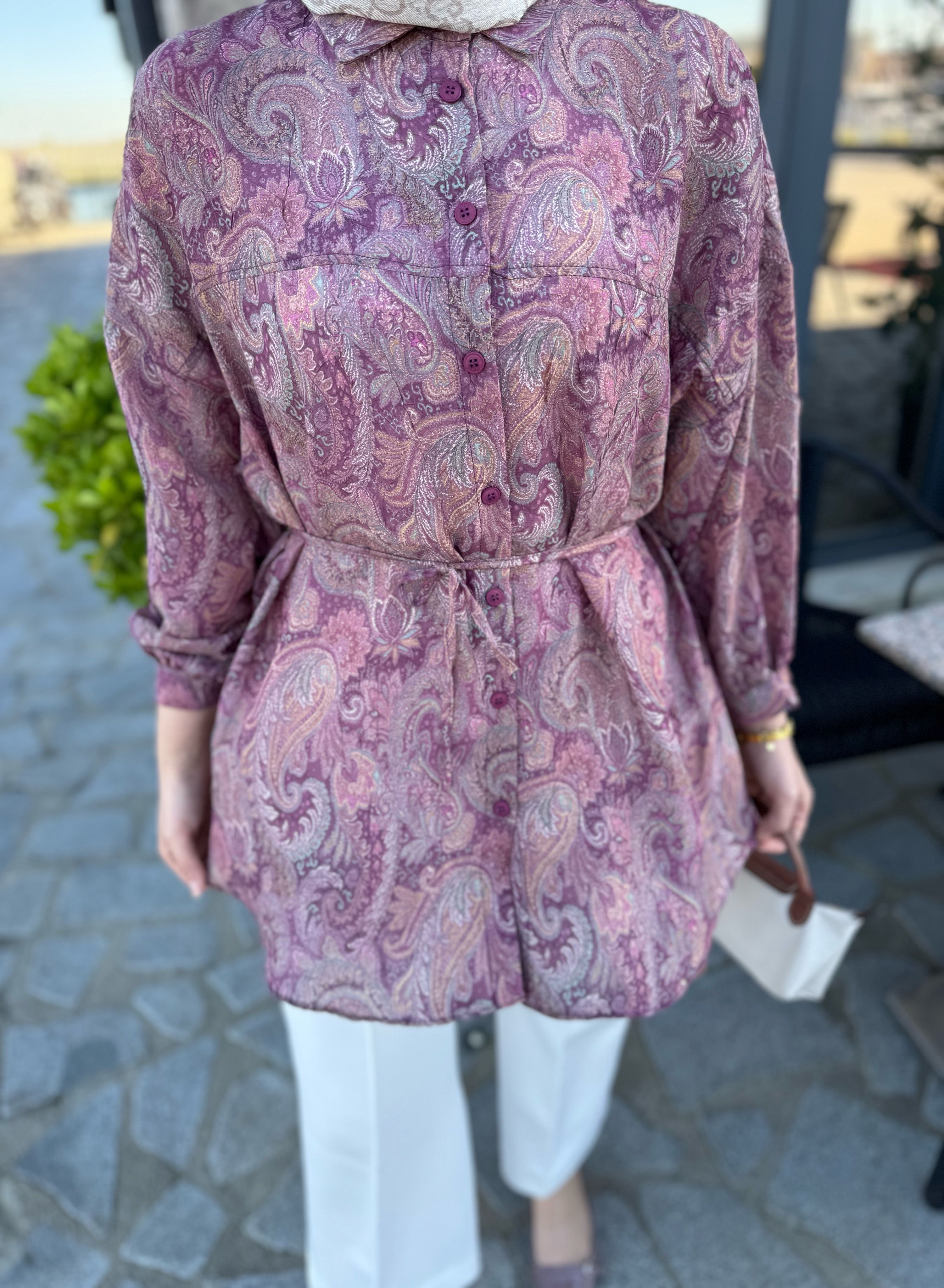 Şal desenli gömlek - Pembe