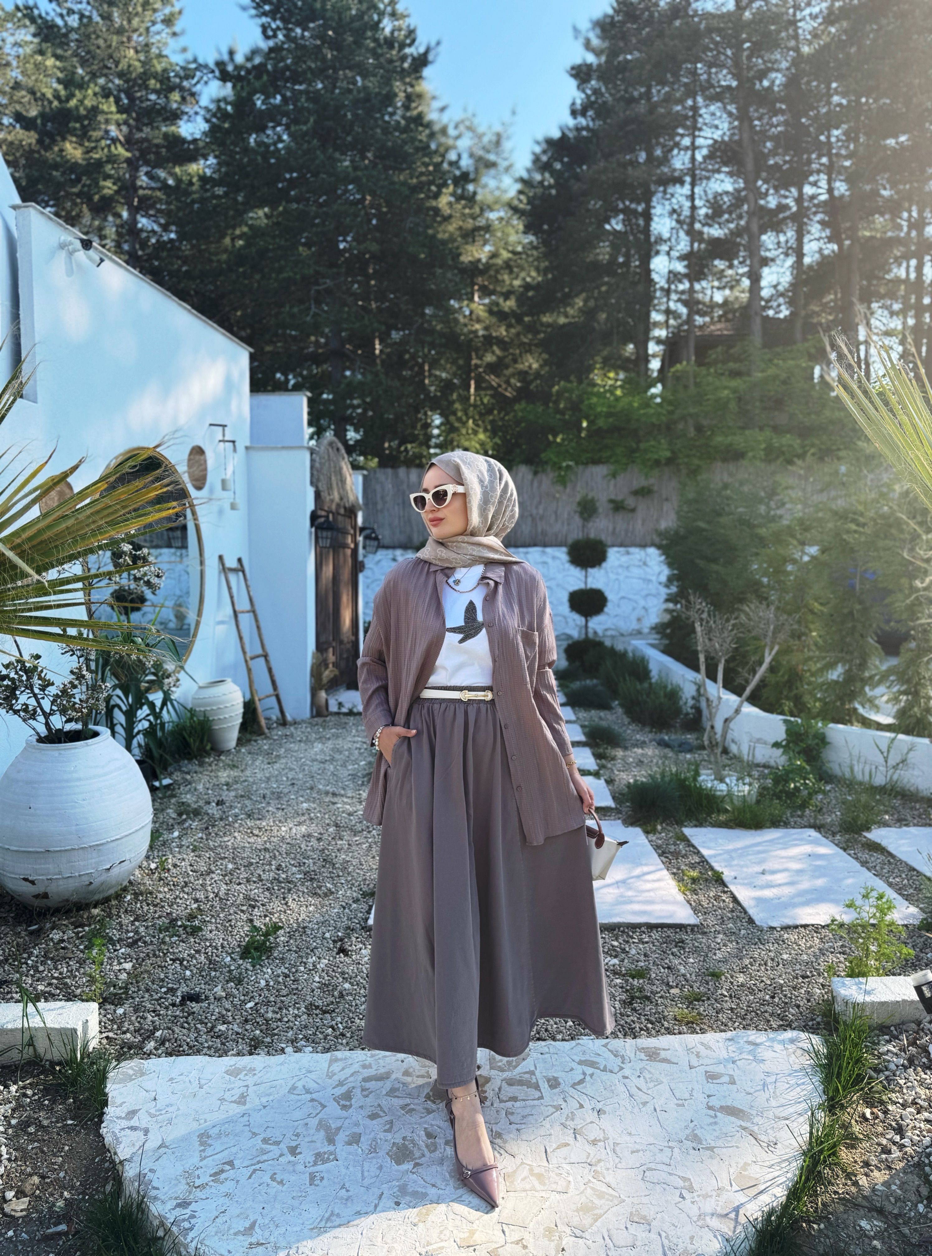 Gabardin etek - Vizon