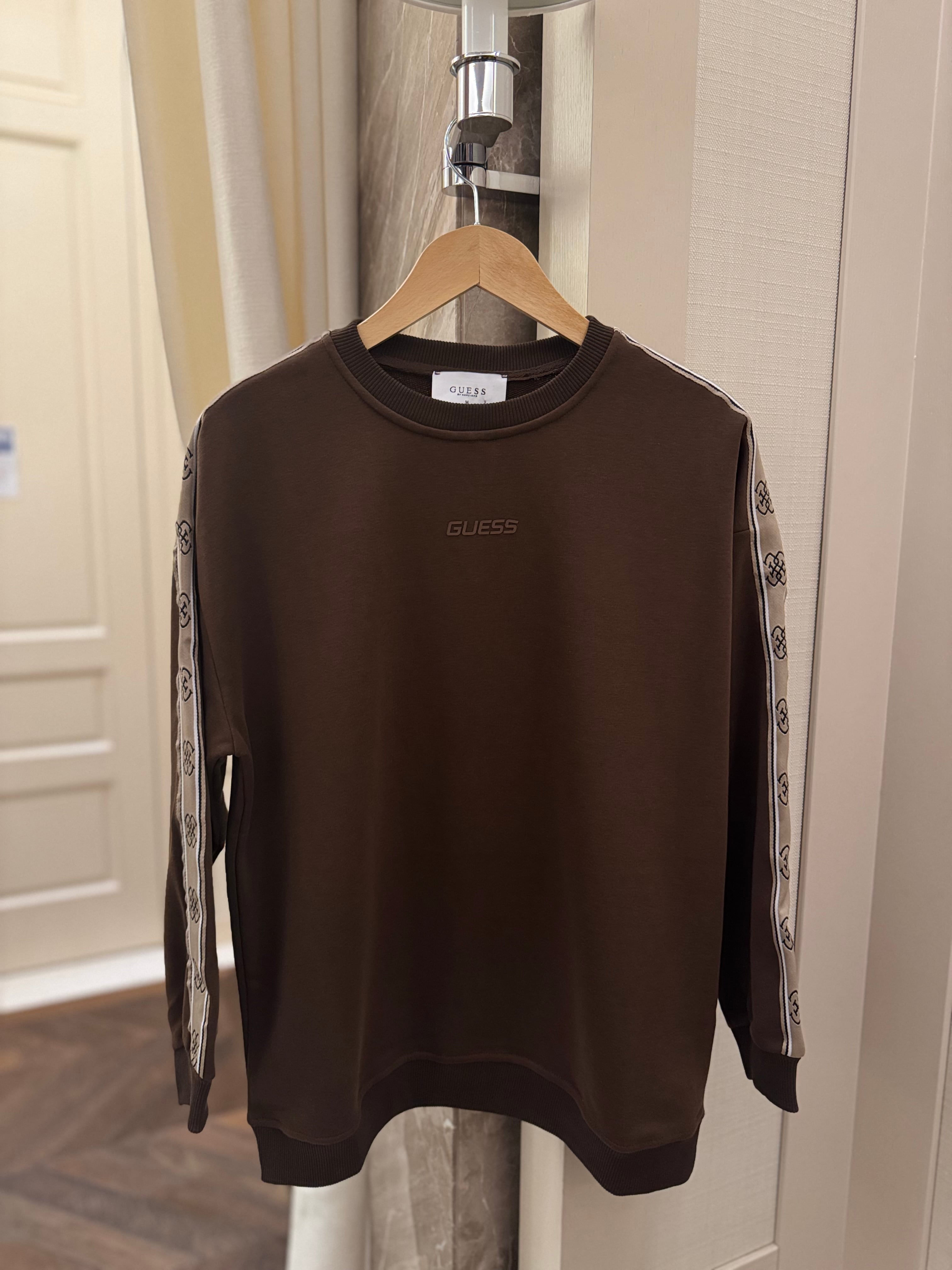 Kolları şeritli sweatshirt - kahverengi