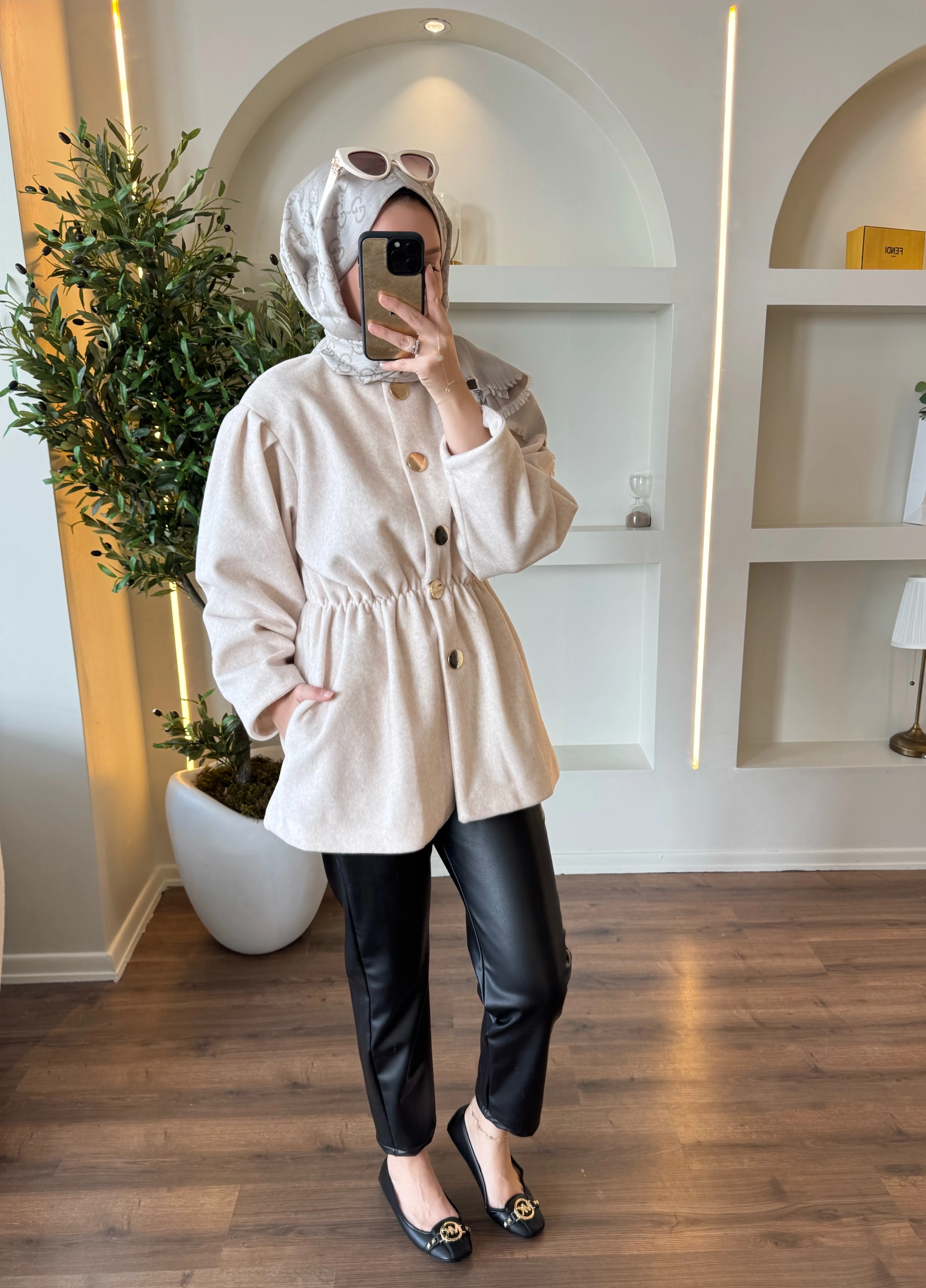 Lidya kürk ceket - taş