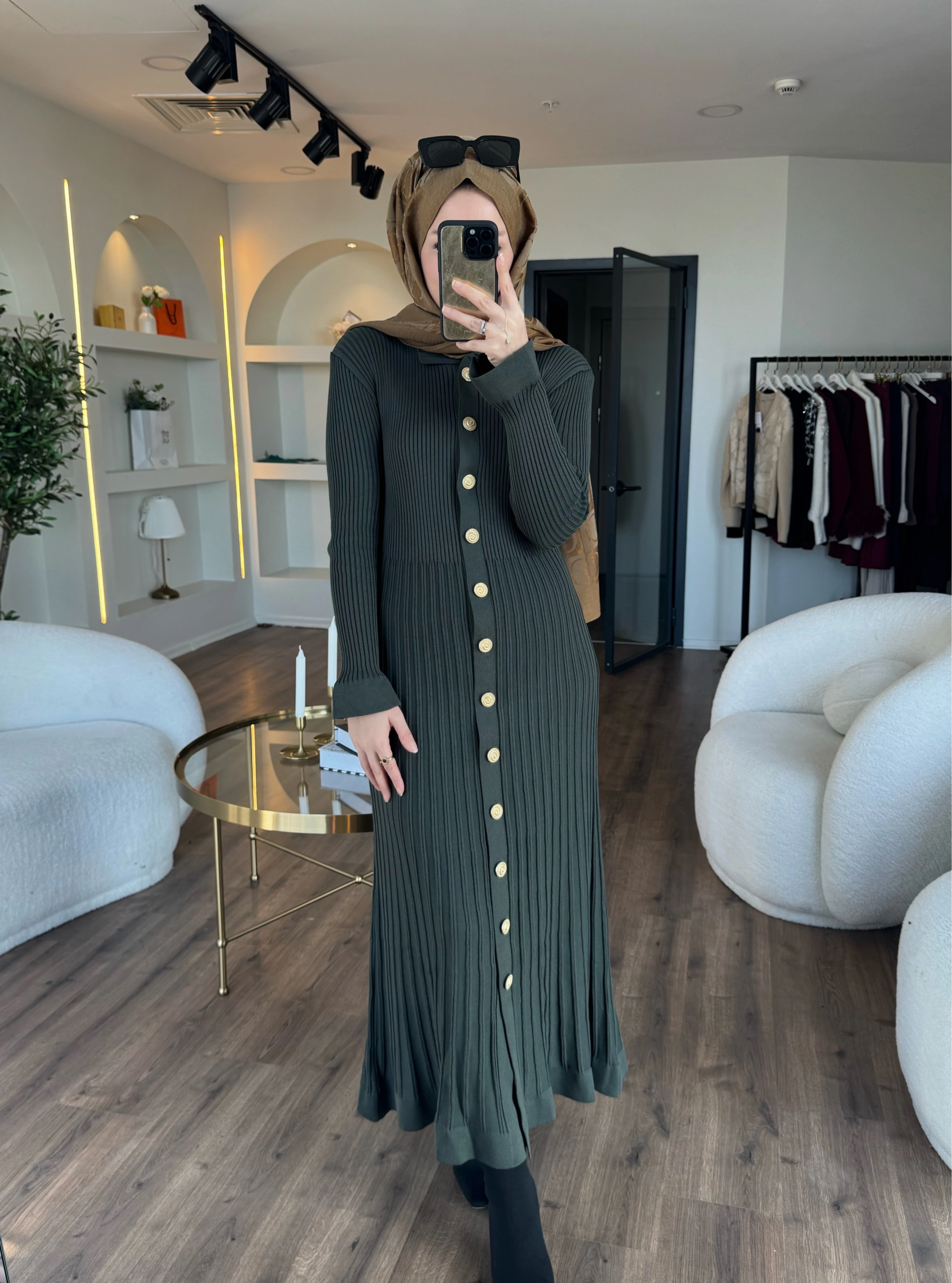 Lara merserize elbise - haki