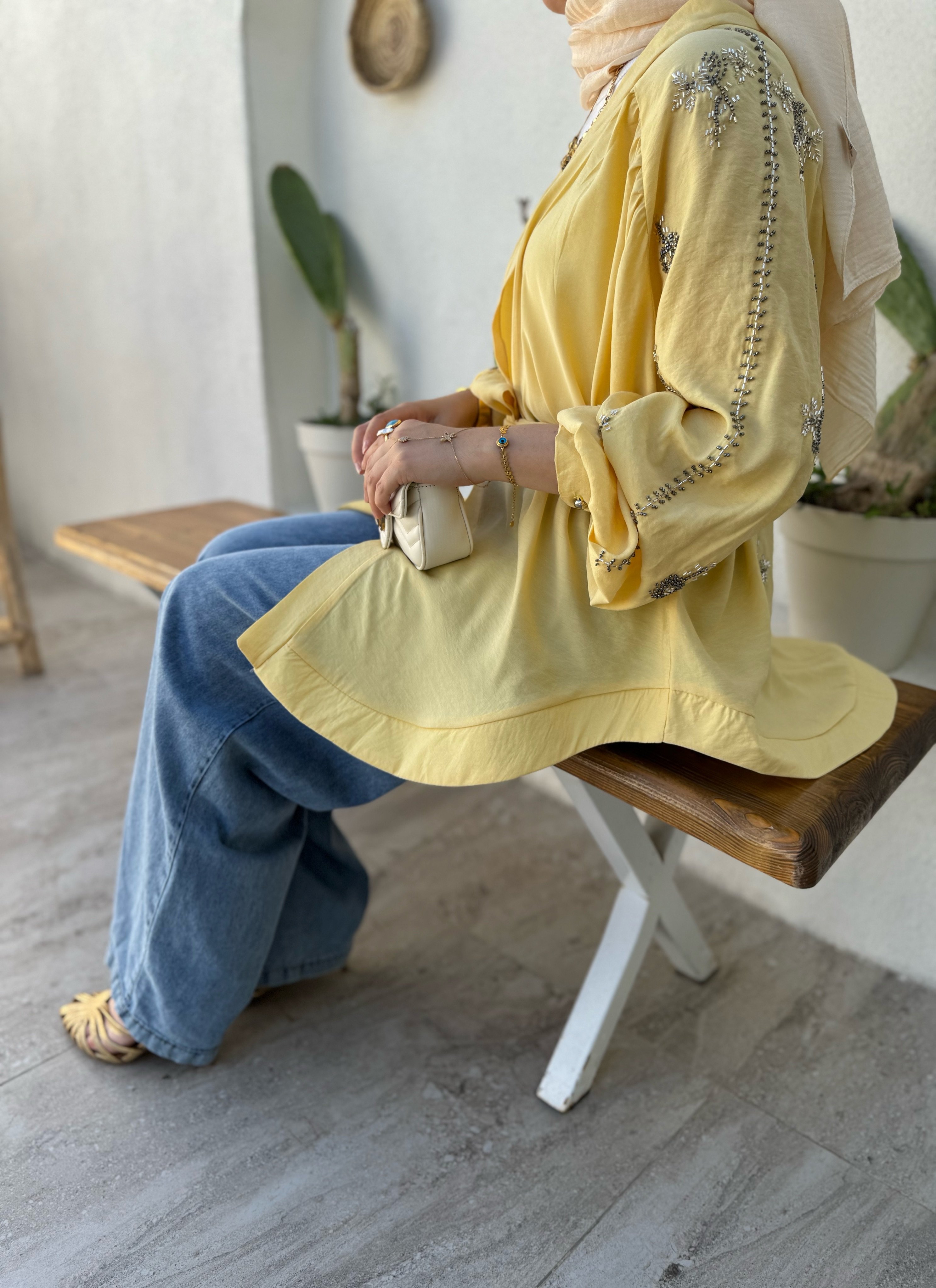 Nakışlı Kimono - Sarı