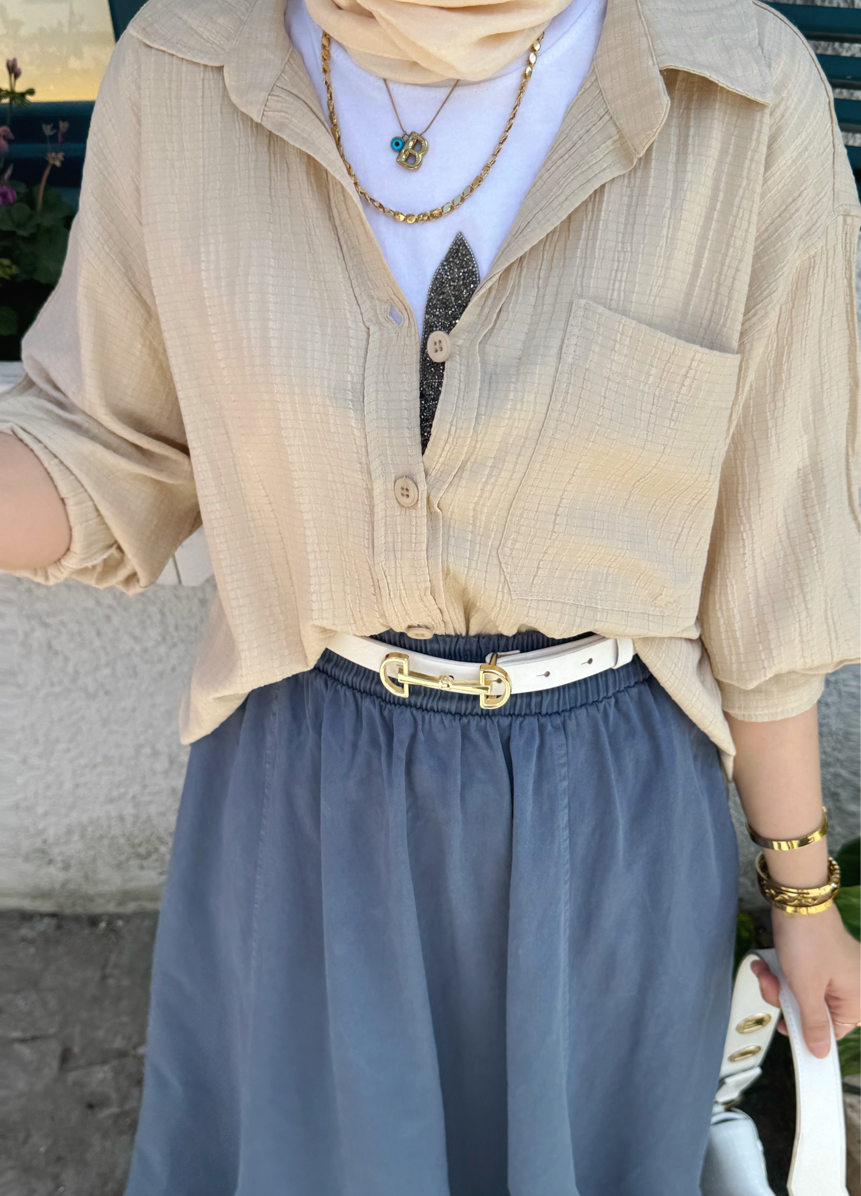 Gabardin etek - indigo 