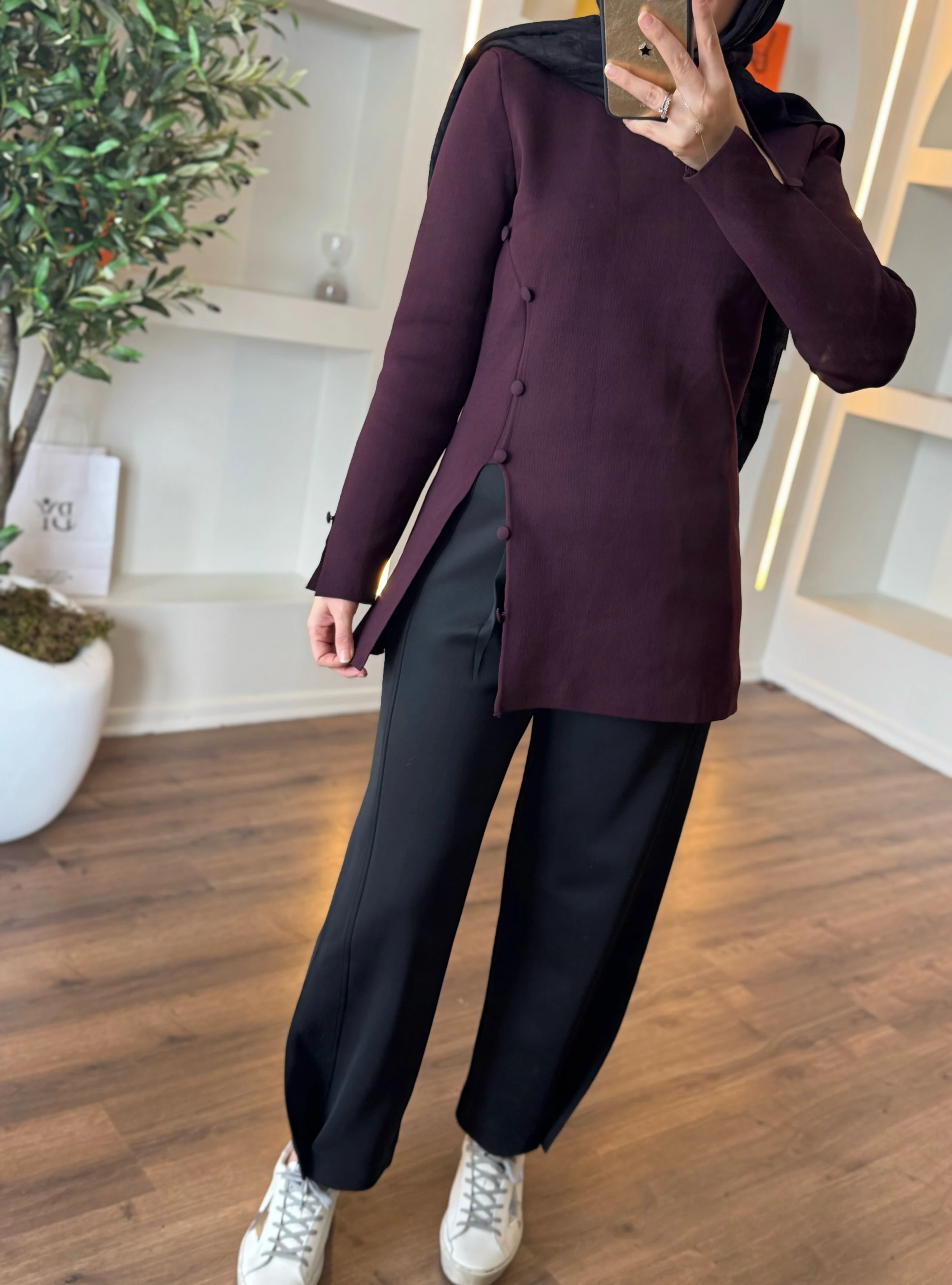 Paçası düğmeli Scuba pantolon- siyah 