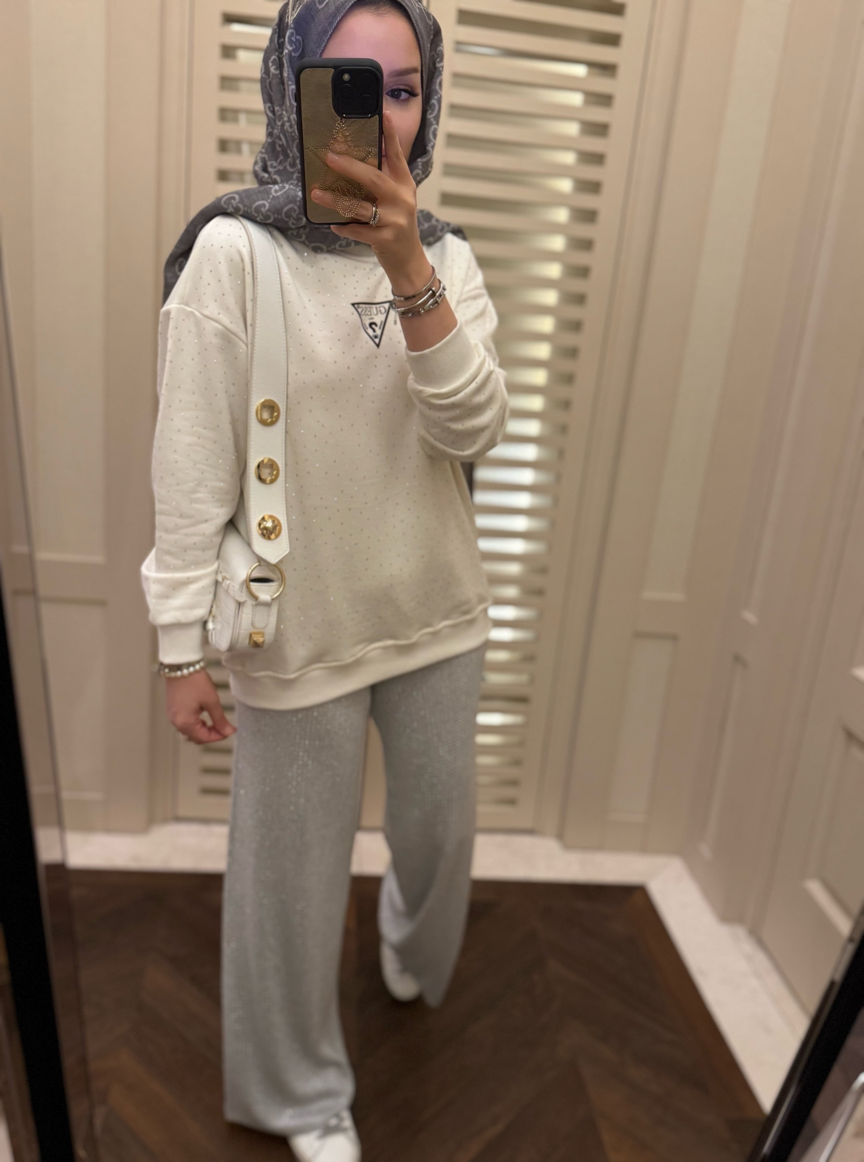 Full taşlı sweat - beyaz 
